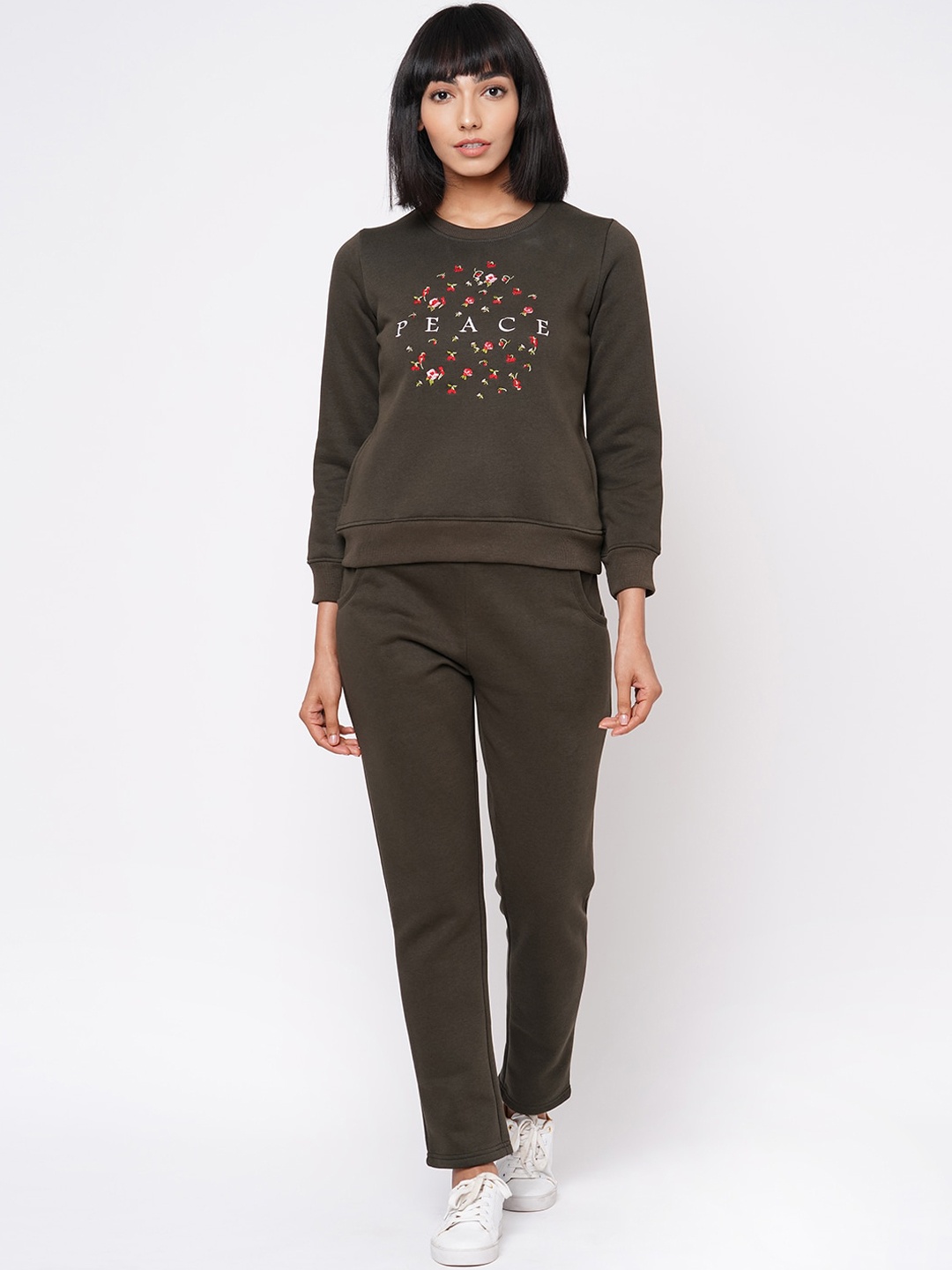 

Sweet Dreams Women Olive Green Solid Tracksuit