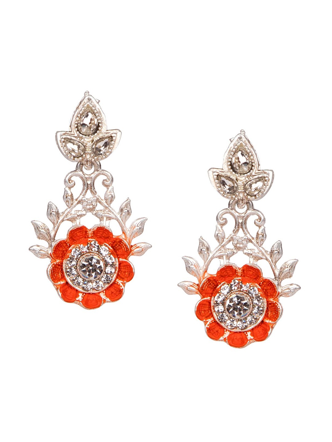 

ANIKAS CREATION Red & White Silver Plated Handcrafted Contemporary Studs