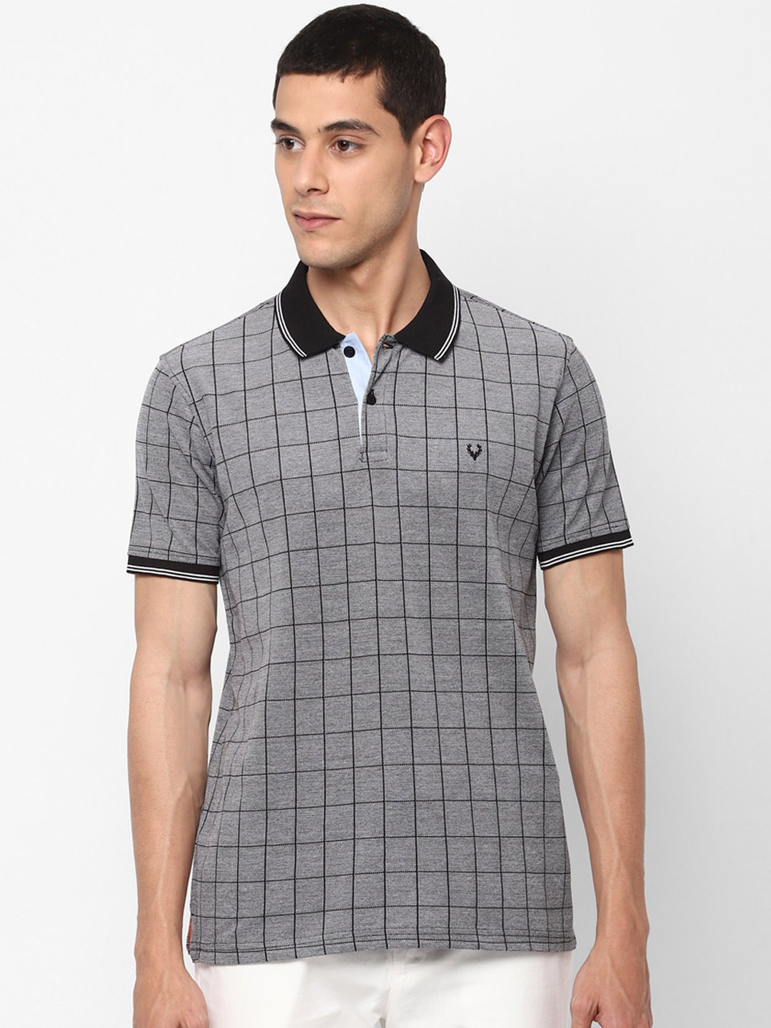 

Allen Solly Men Grey Checked Polo Collar T-shirt