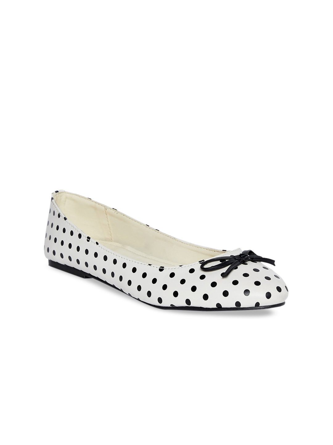 

People Women White Printed Leather Ballerinas