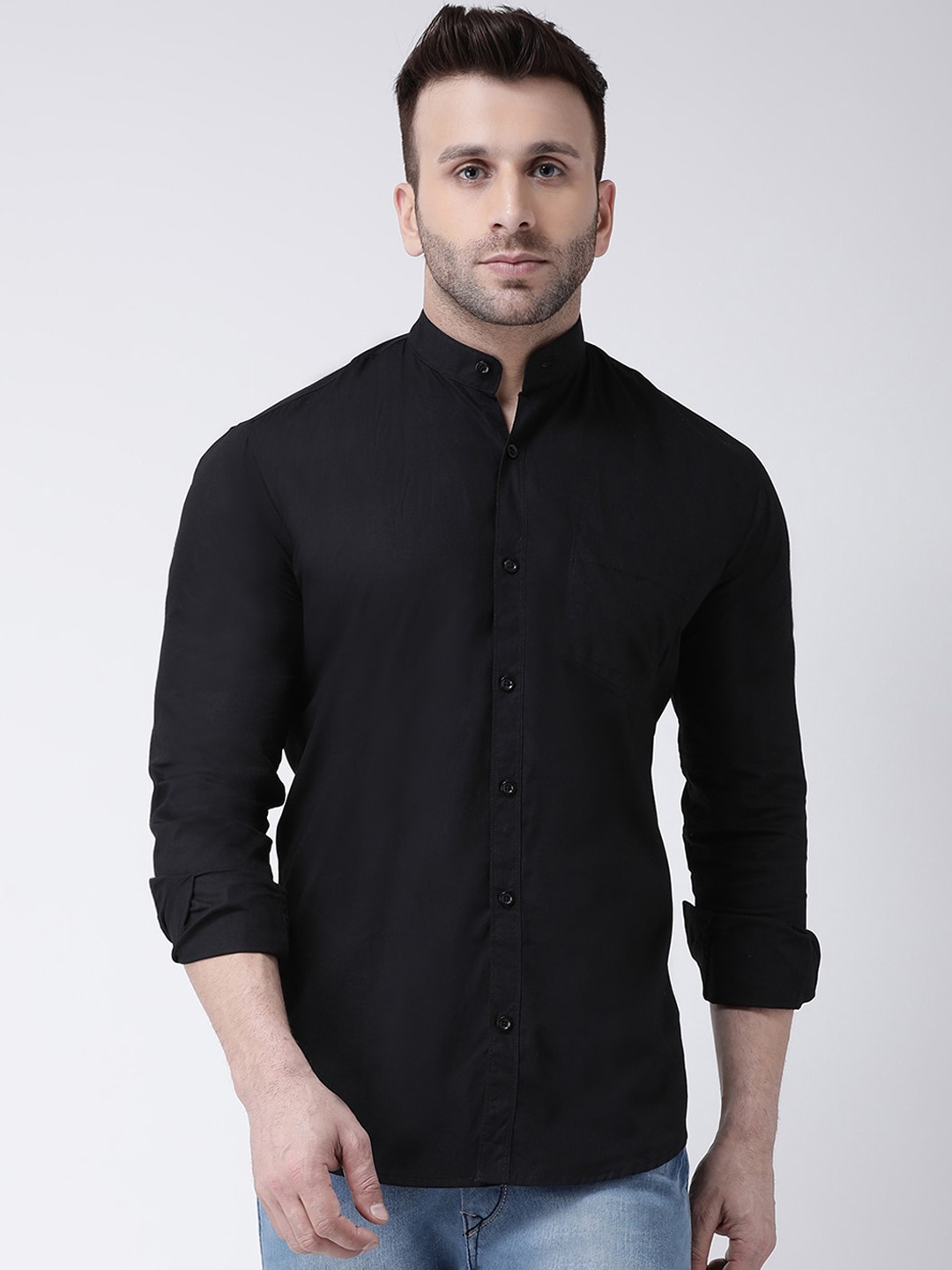 

hangup trend Men Black Slim Fit Solid Casual Shirt