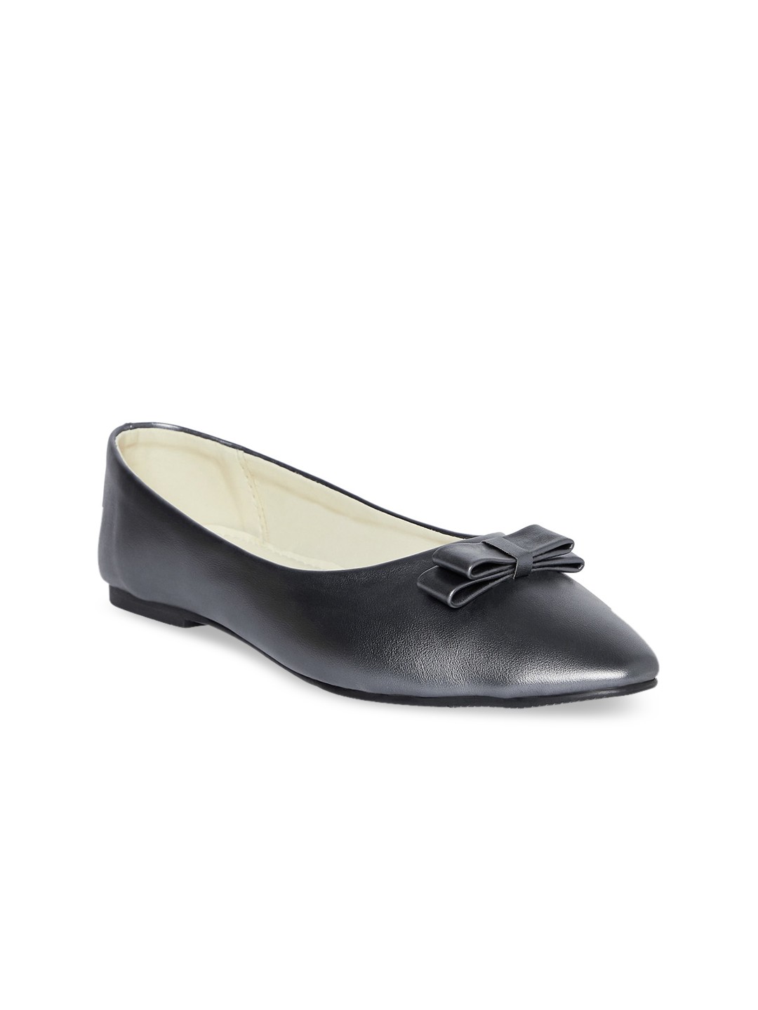 

People Women Grey Solid Leather Ballerinas