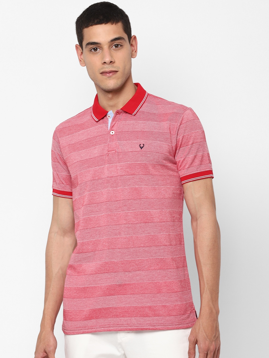 Allen Solly Men Pink Striped Polo Collar T-shirt