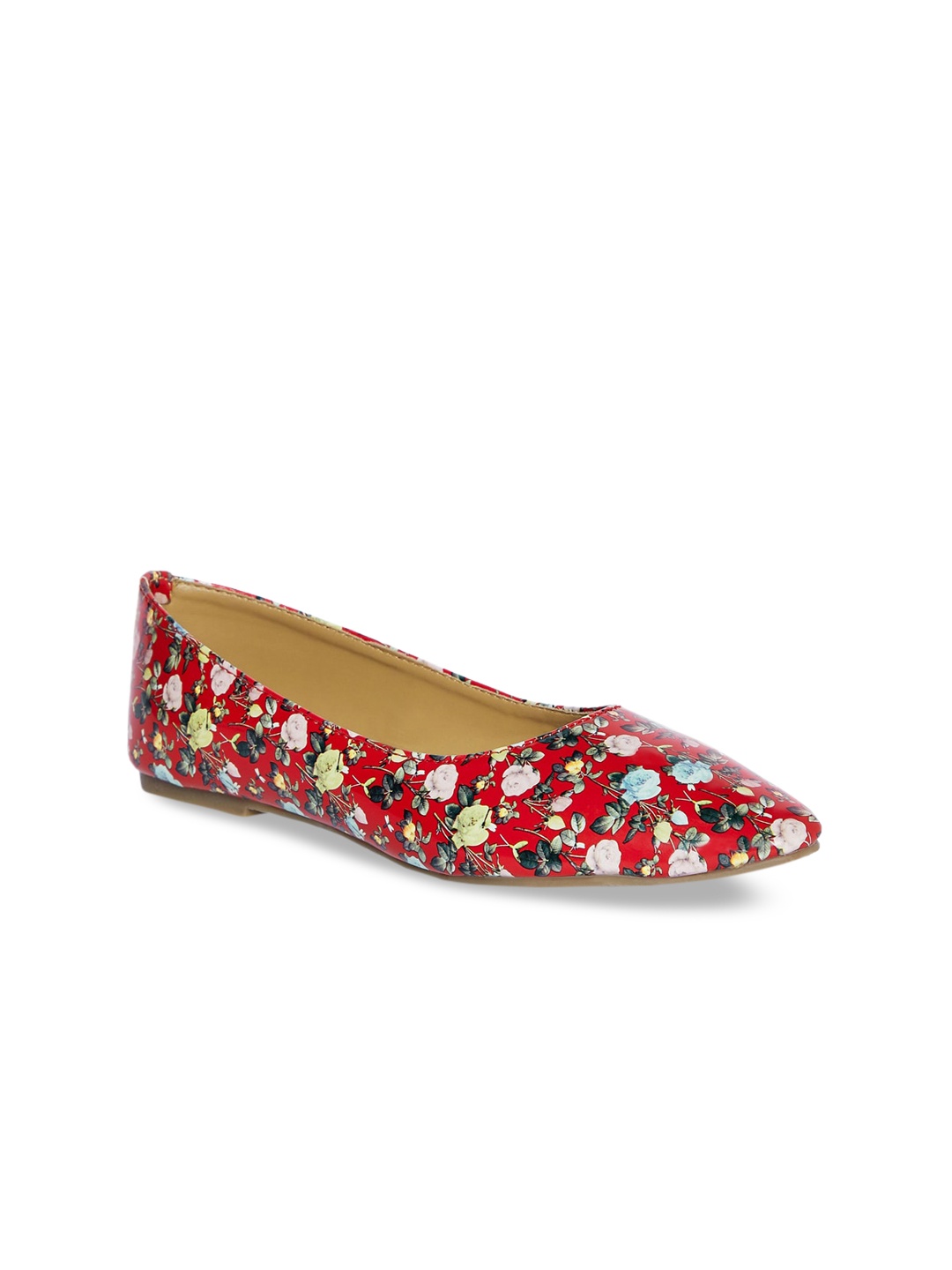 

People Women Maroon Printed Leather Ballerinas