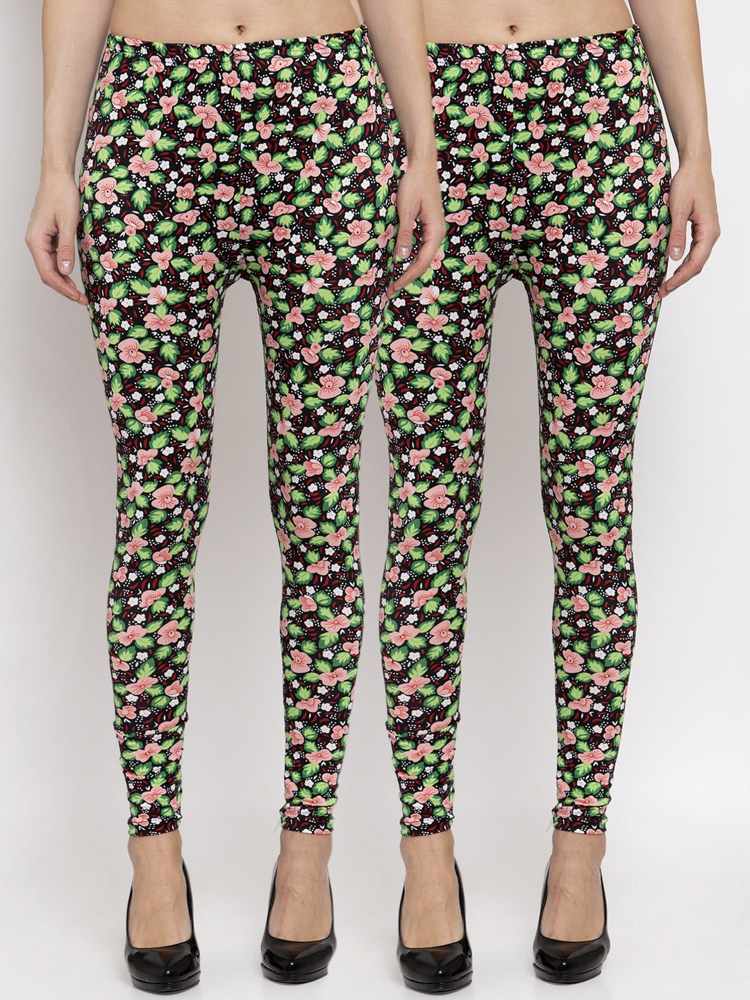 

KLOTTHE Women Pack of 2 Black & Green Printed Ankle-Length Leggings