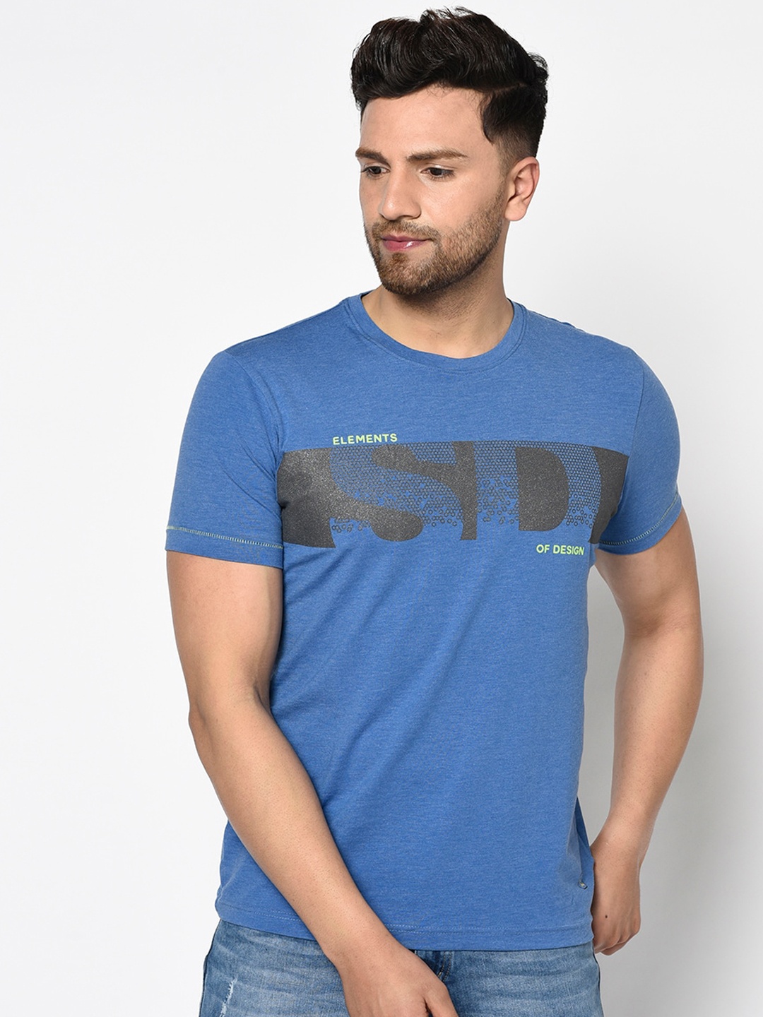 

Duke Men Blue Printed Round Neck Cotton T-shirt