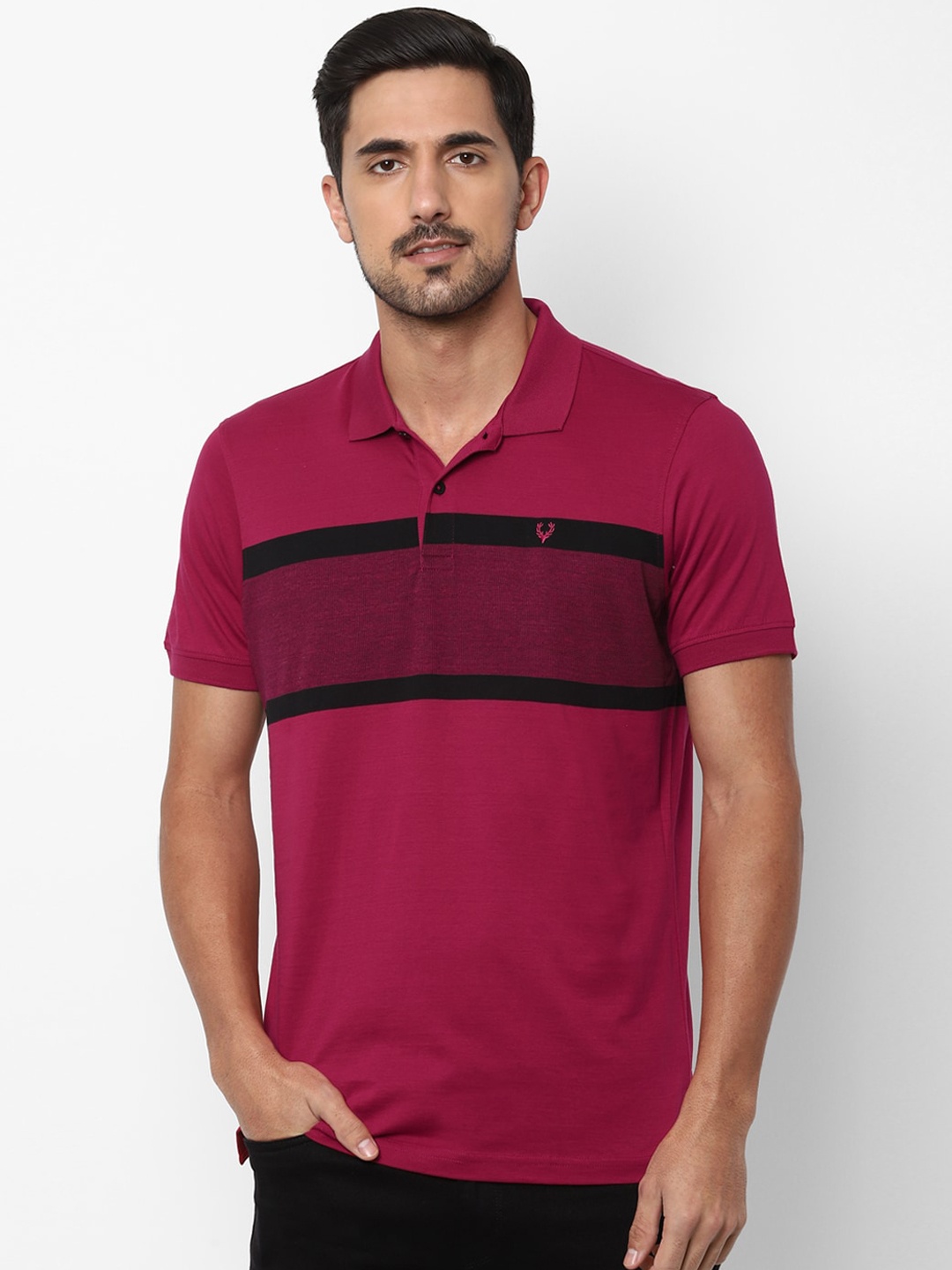 Allen Solly Men Pink Striped Polo Collar T-shirt