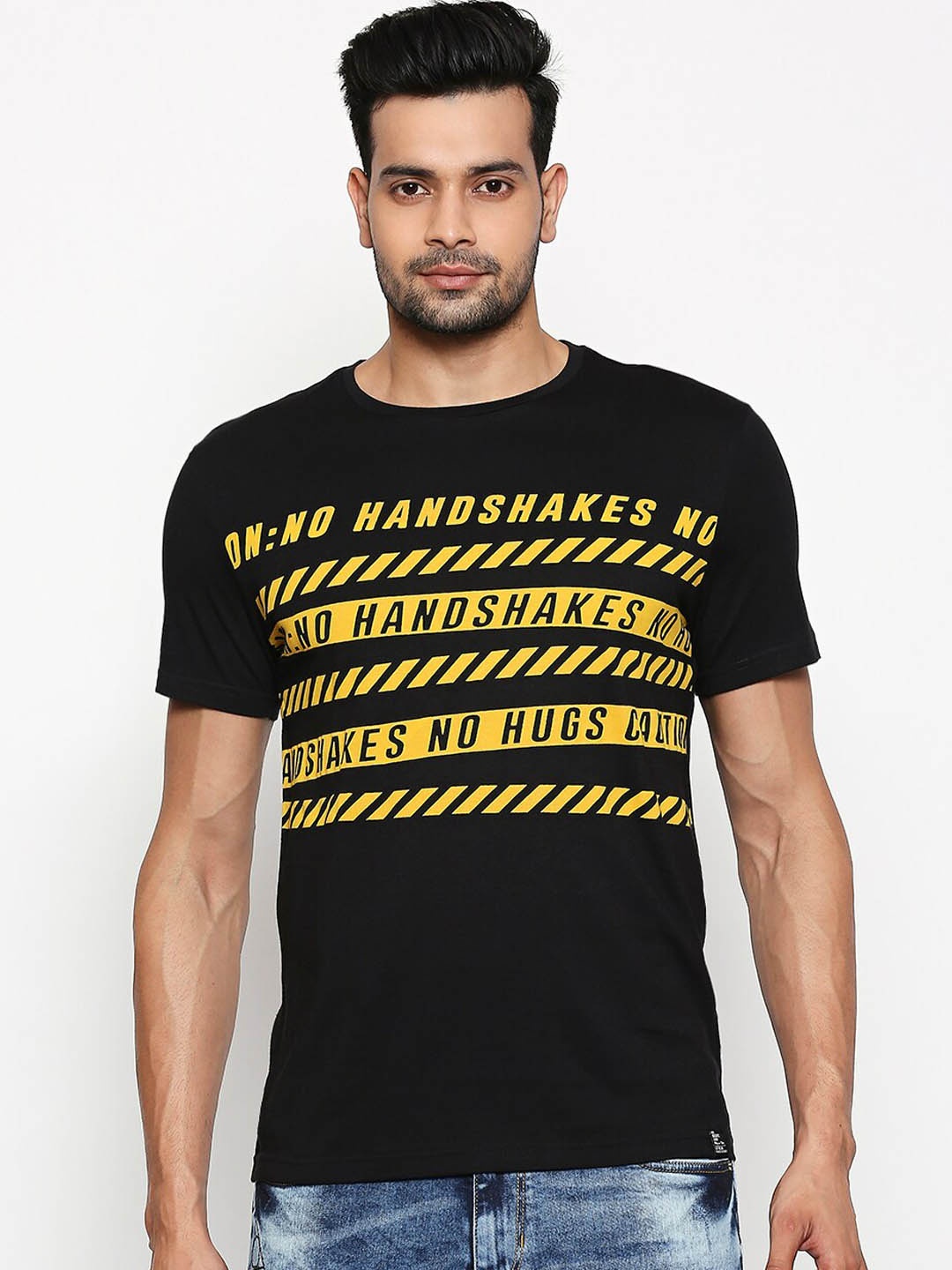 

People Men Black Printed Round Neck T-shirt