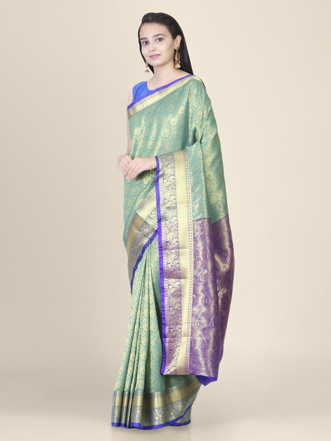 

Hastakala Green Silk Blend Woven Design Handloom Banarasi Saree