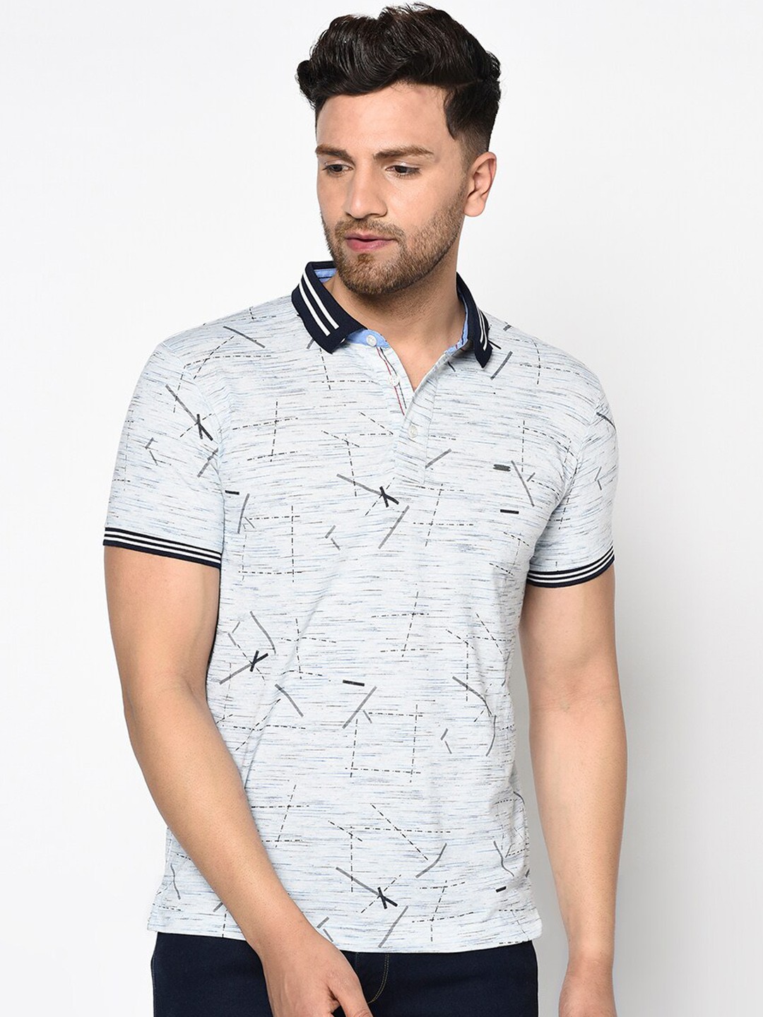 

Duke Men Blue Printed Polo Collar T-shirt