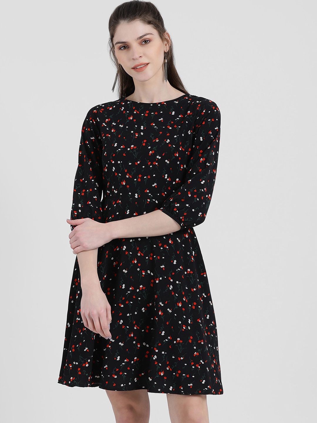 

Zink London Women Black Printed A-Line Dress