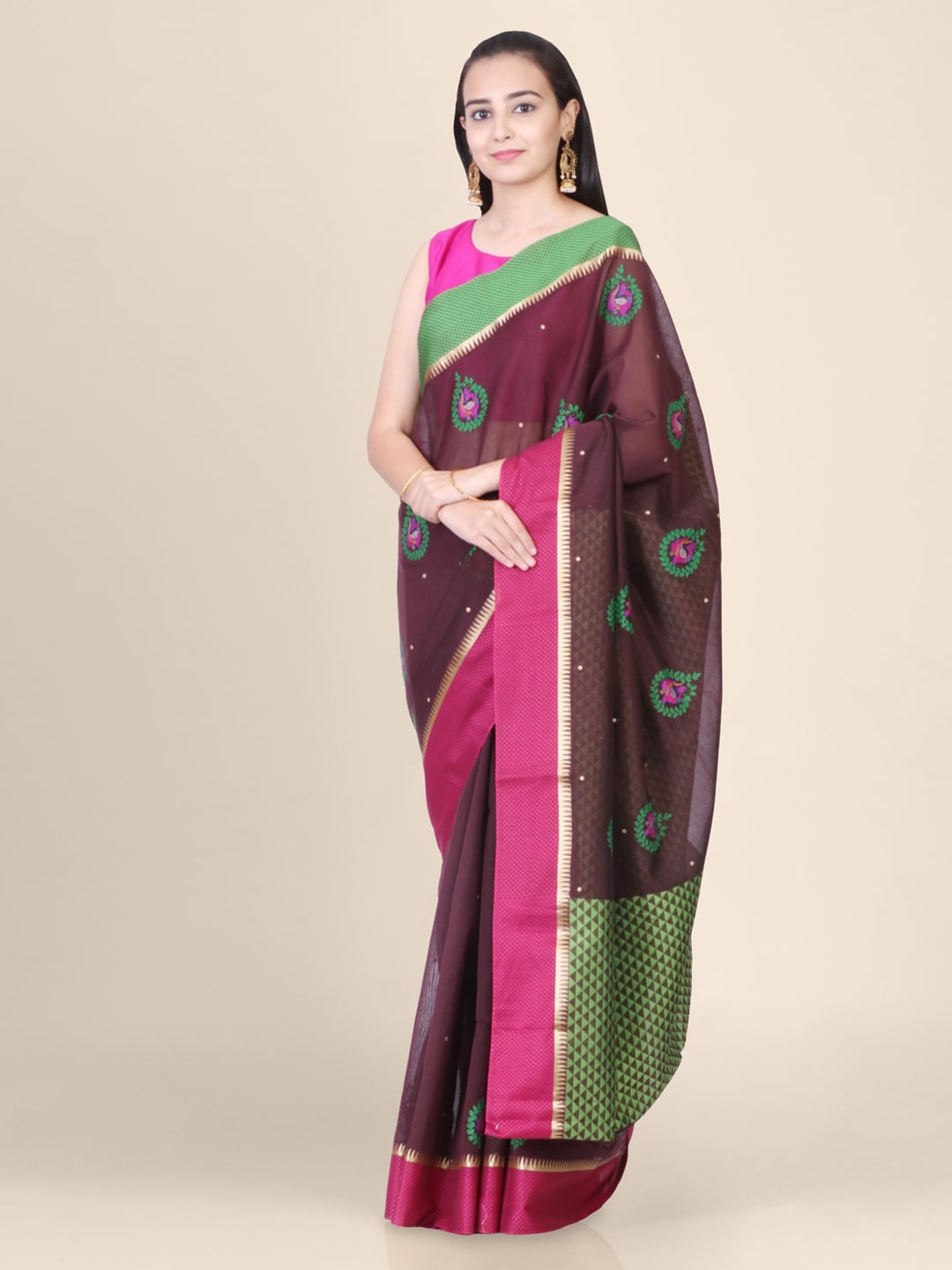 

Hastakala Brown Poly Silk Woven Design Kota Saree