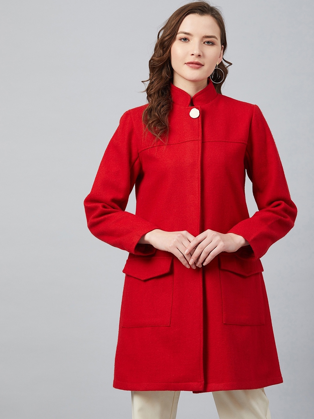 

Marie Claire Women Red Solid Woollen Overcoat