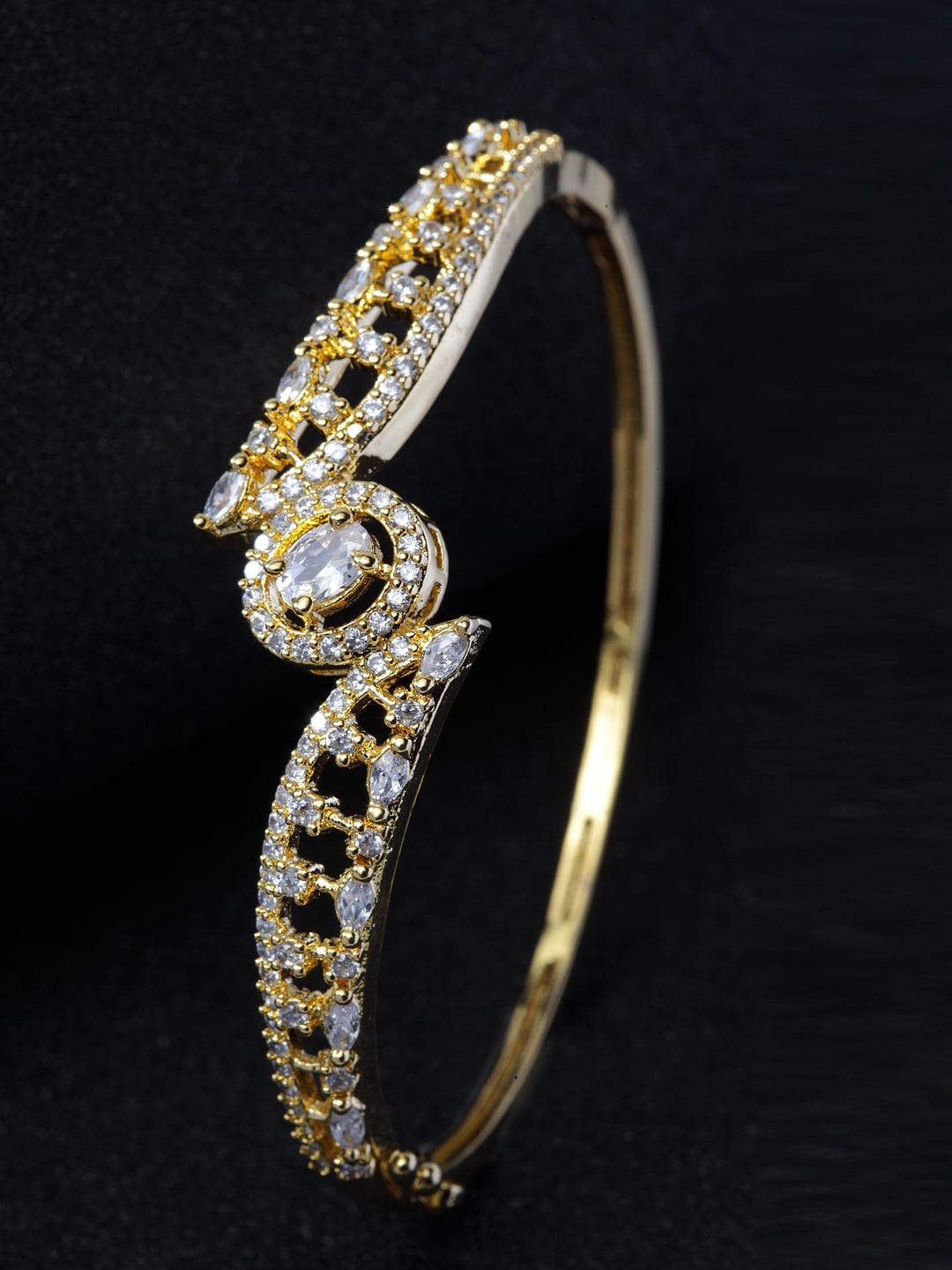 

ANIKAS CREATION Gold-Plated White AD-Studded Bangle-Style Bracelet