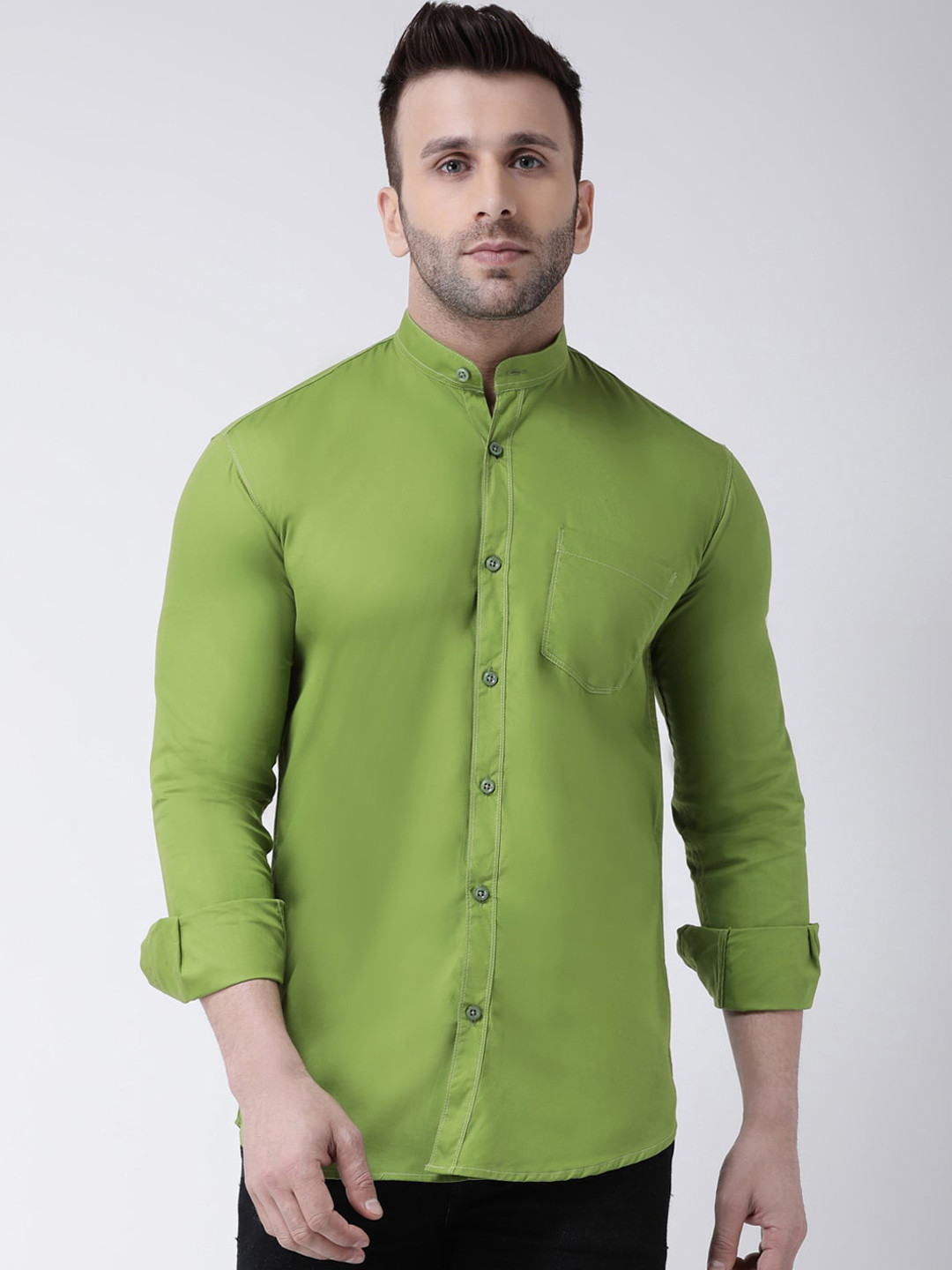 

hangup trend Men Green Slim Fit Solid Casual Shirt
