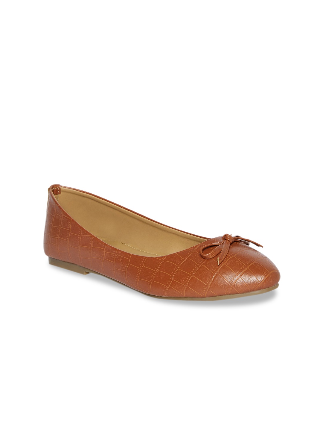 

People Women Beige Solid Leather Ballerinas