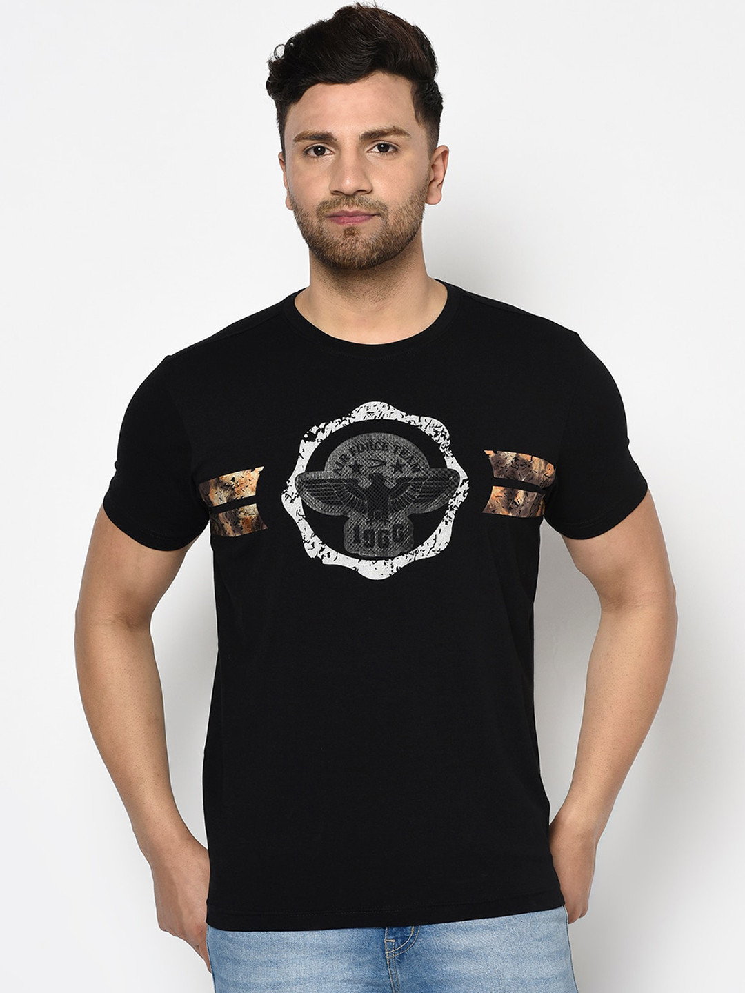 

Duke Men Black Printed Round Neck T-shirt