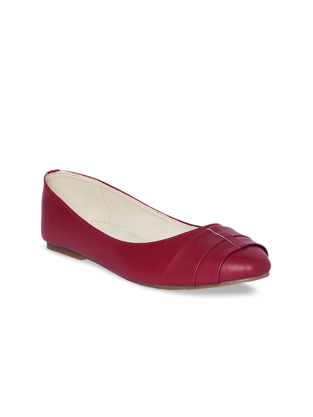 

People Women Burgundy Solid Leather Ballerinas