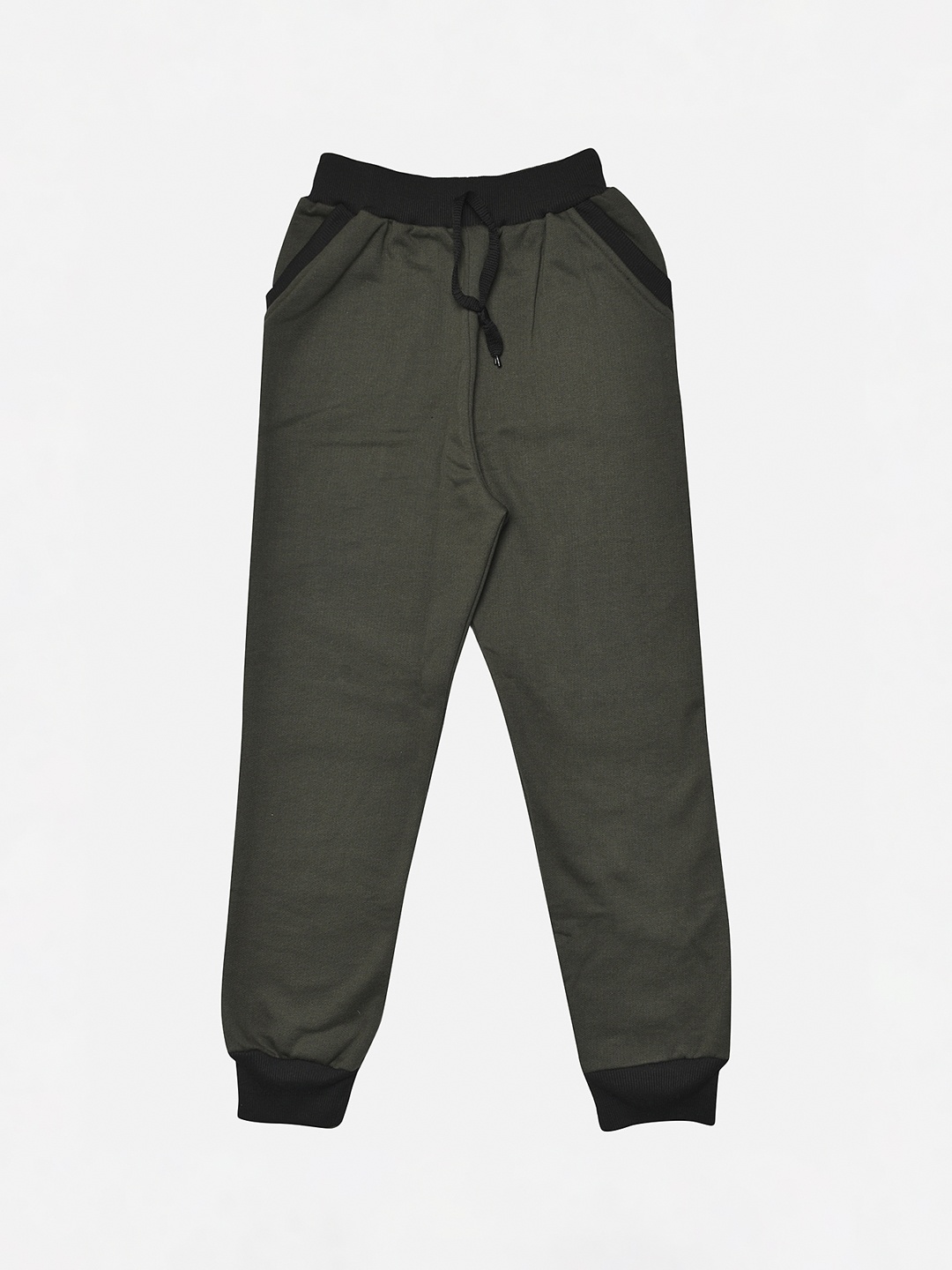 TINY HUG Boys Olive Green Solid Slim-Fit Joggers