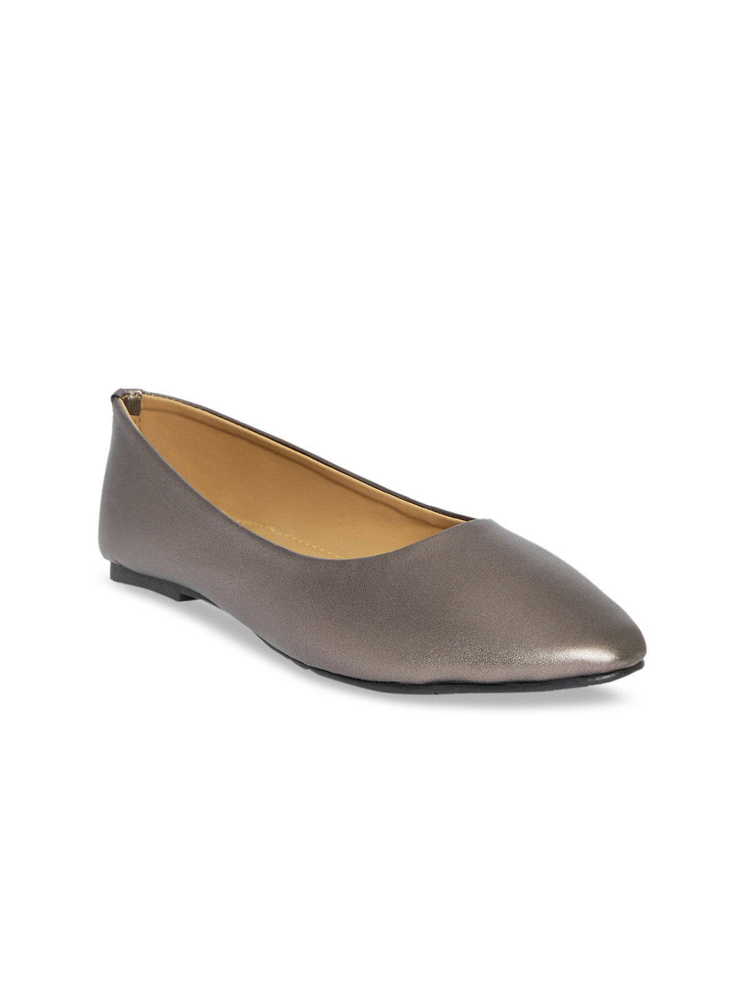 

People Women Grey Solid Leather Ballerinas