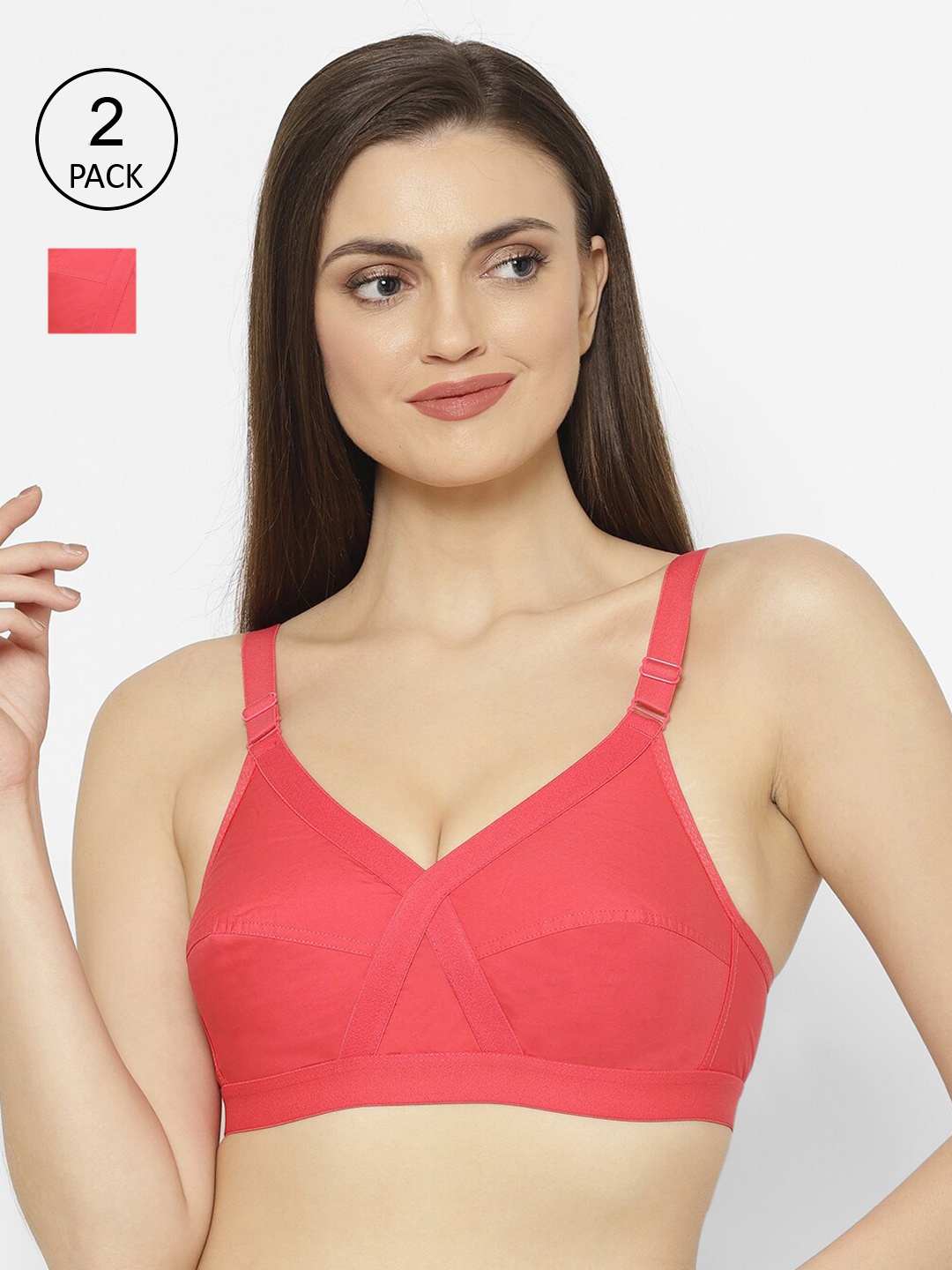 

Floret Pack of 2 Non-Padded Non-Wired Full Coverage Cotton Bras with All Day Comfort, Peach