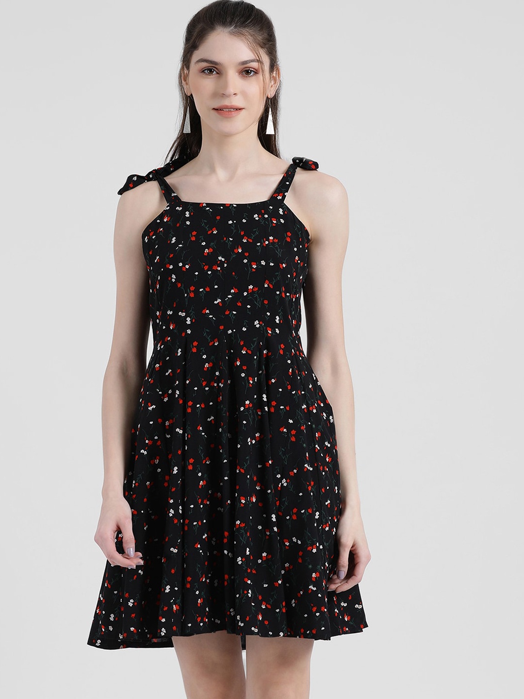 

Zink London Women Black Printed Fit and Flare Dress