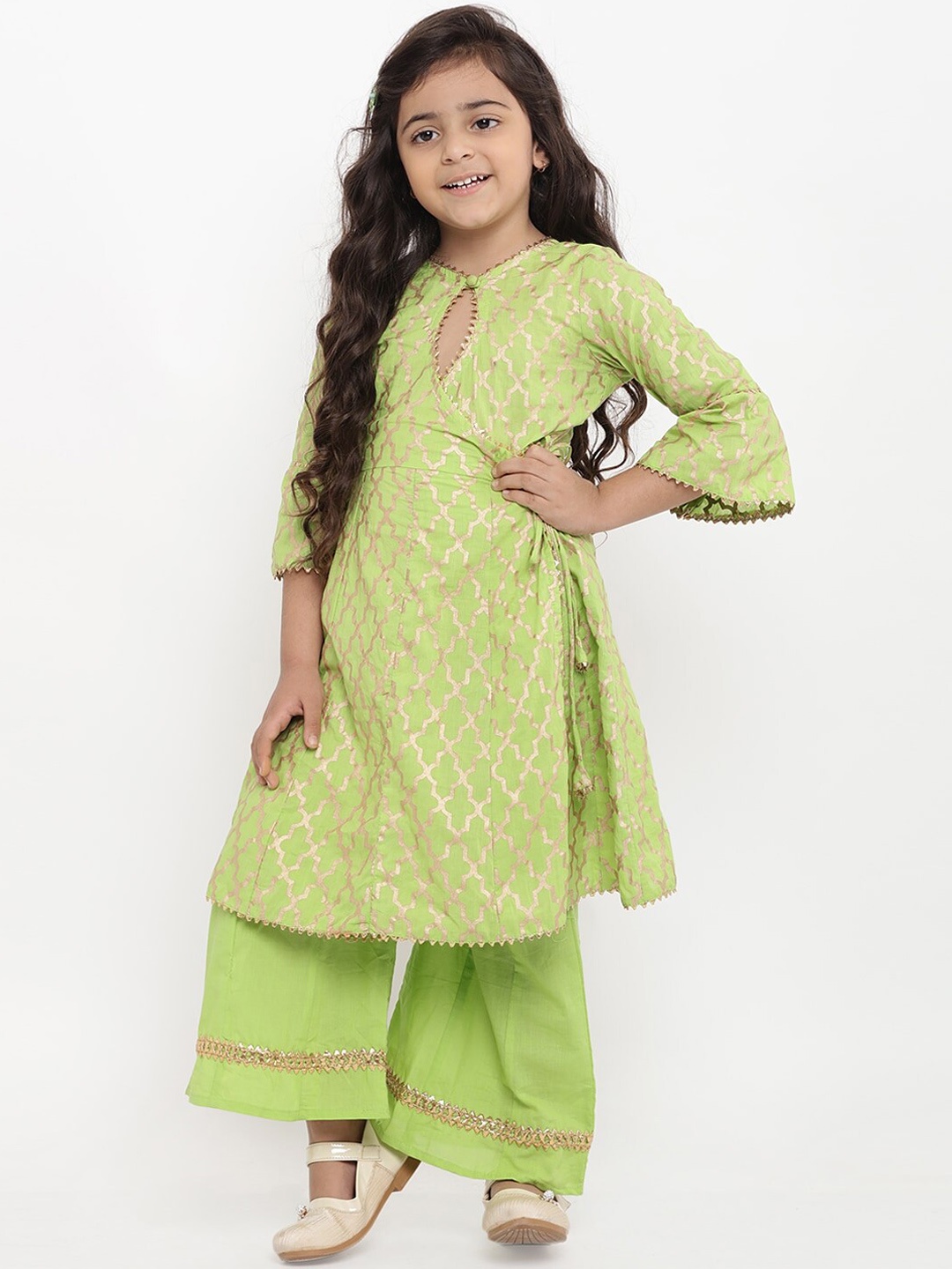 

Bitiya by Bhama Girls Green Printed Kurti with Palazzos
