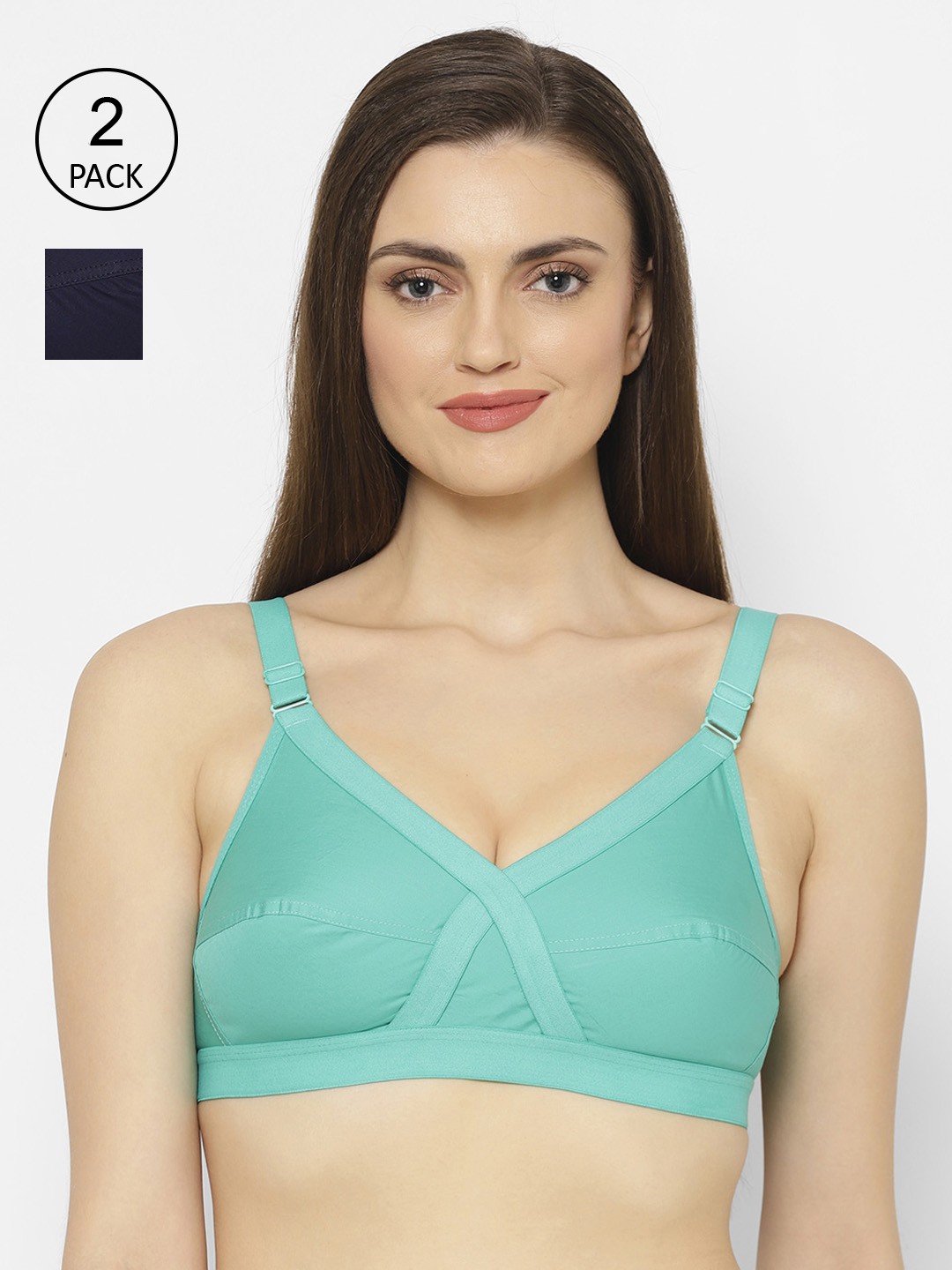

Floret Women Pack of 2 Solid Non-Wired Non-Padded Everyday Bras Cross Fit, Sea green
