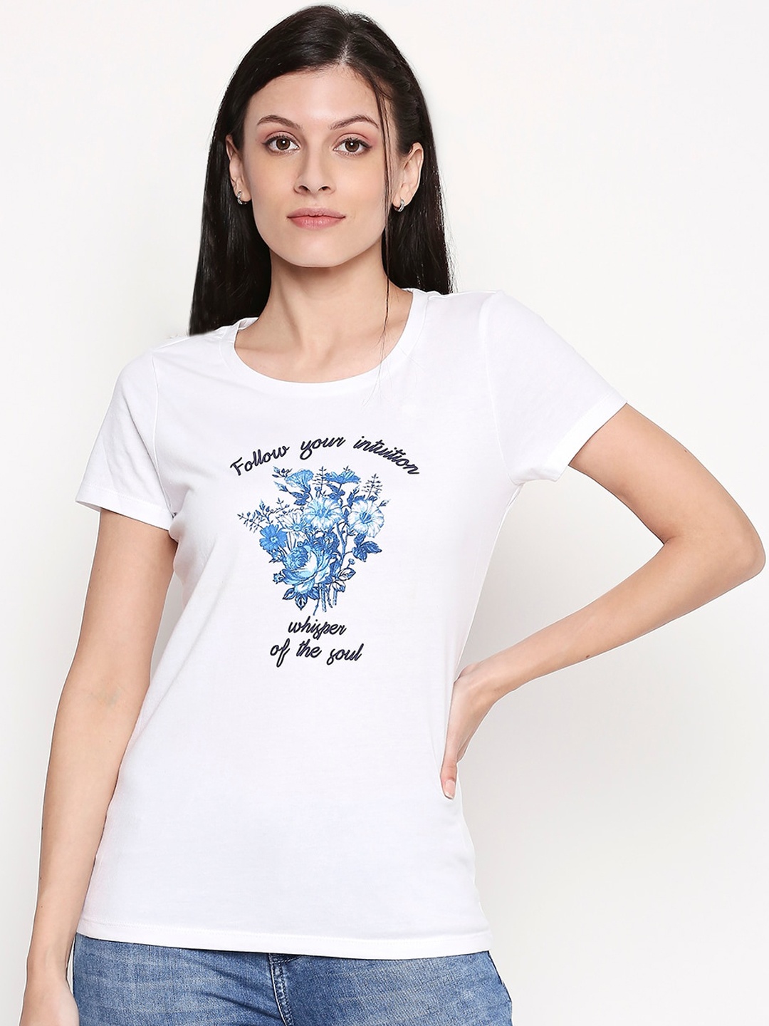 Honey by Pantaloons Women Off-White Printed Round Neck T-shirt