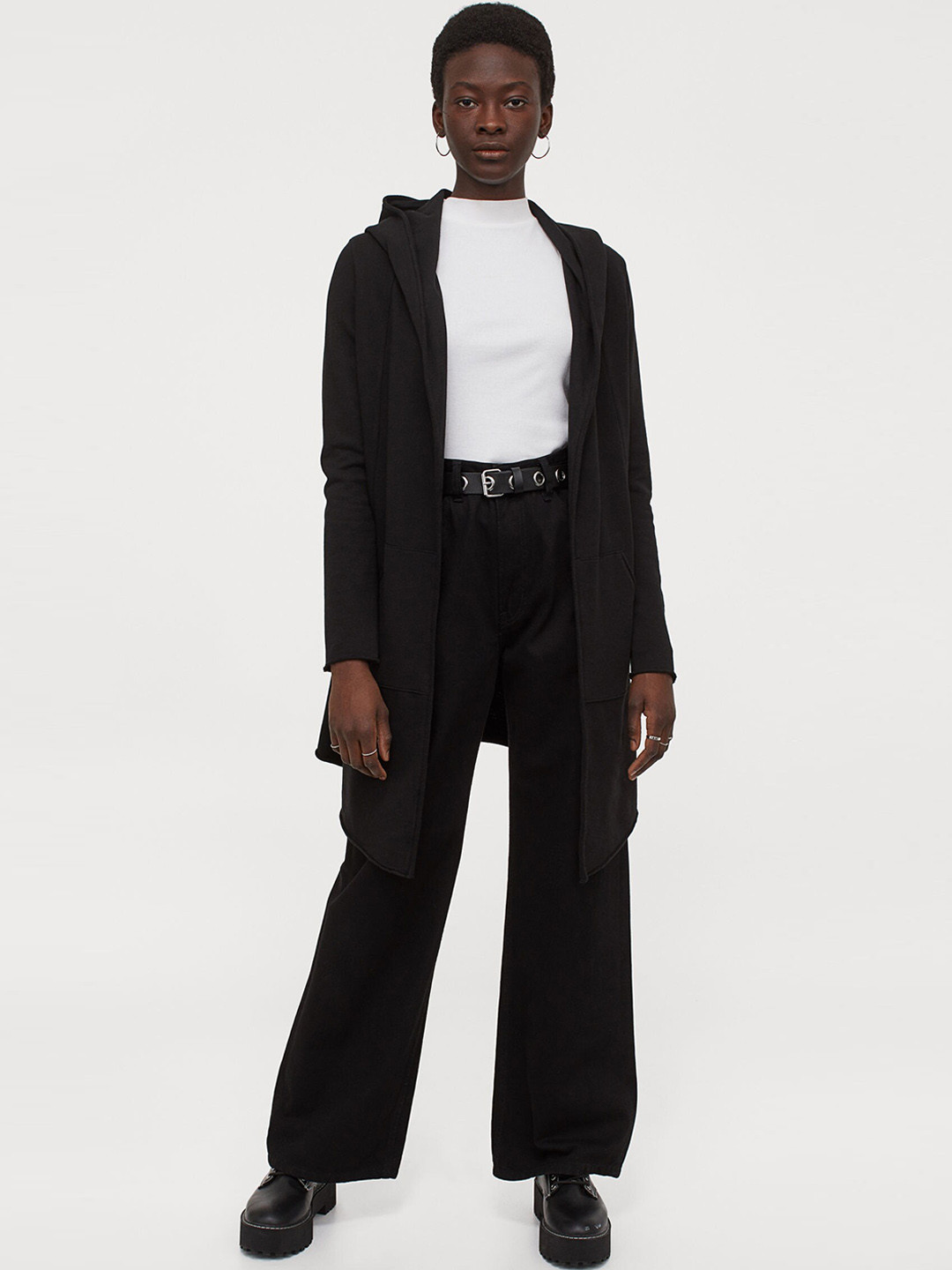 

H&M Women Black Solid Sweatshirt Cardigan