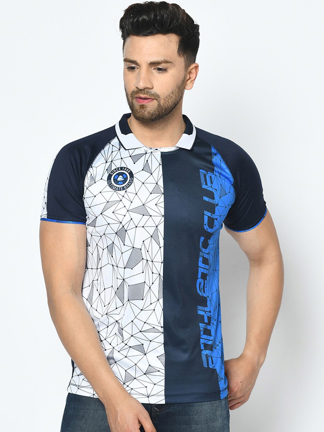 Duke Men Blue Printed Polo Collar T-shirt