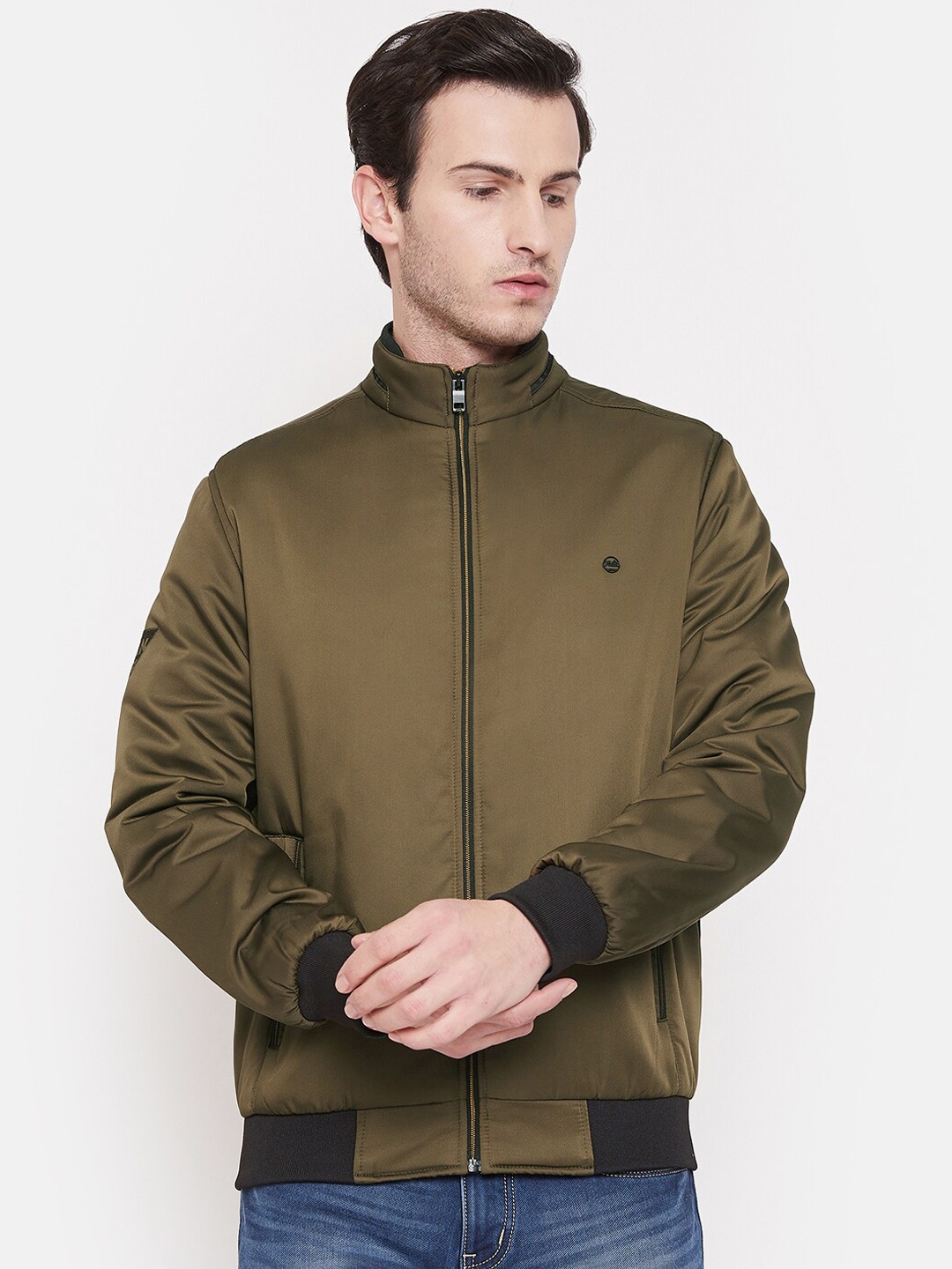 

Okane Men Olive Green Solid Bomber