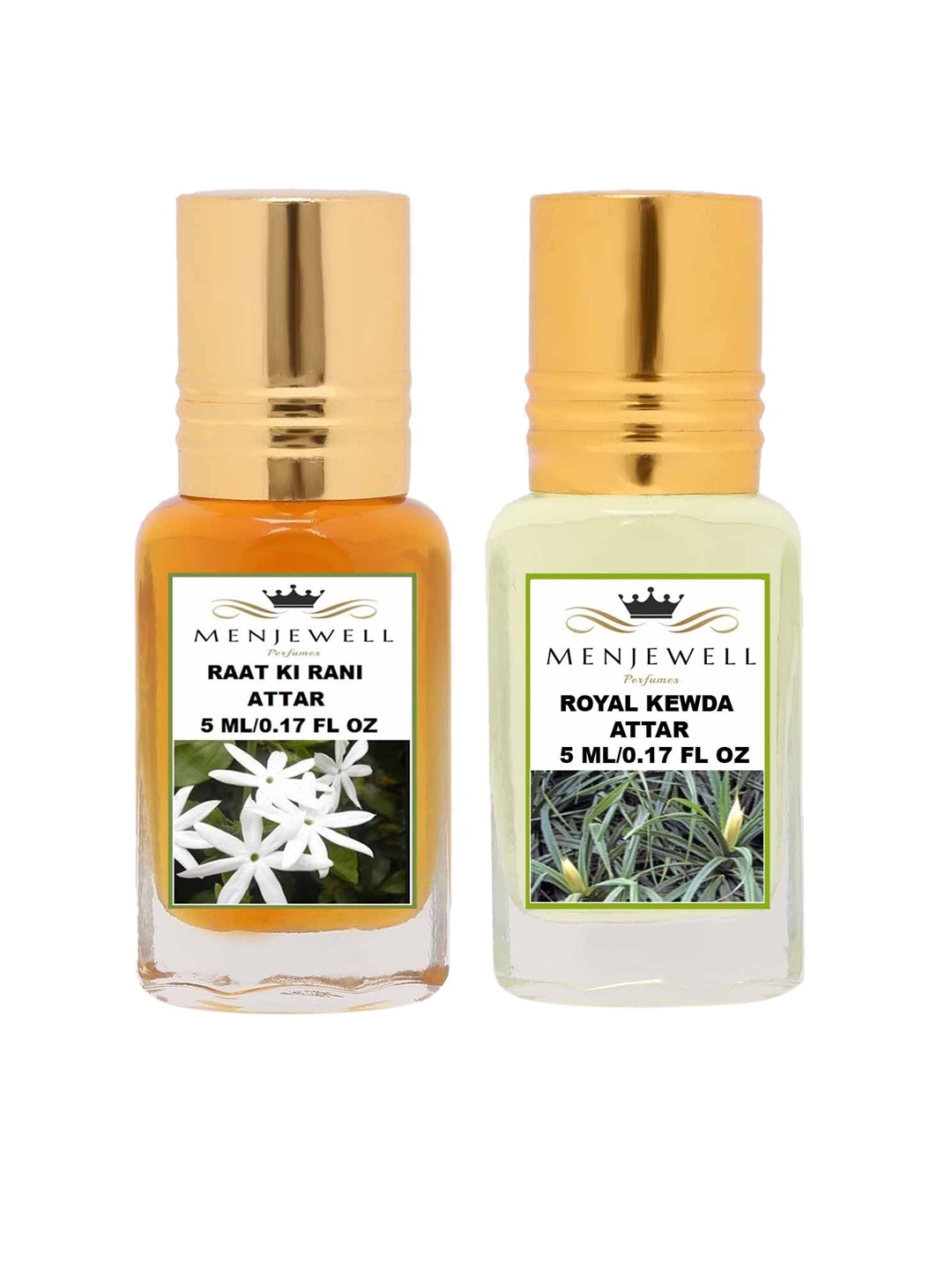 

Menjewell Raat ki Rani & Royal Kewda Attar Perfume Each 5ml, Orange