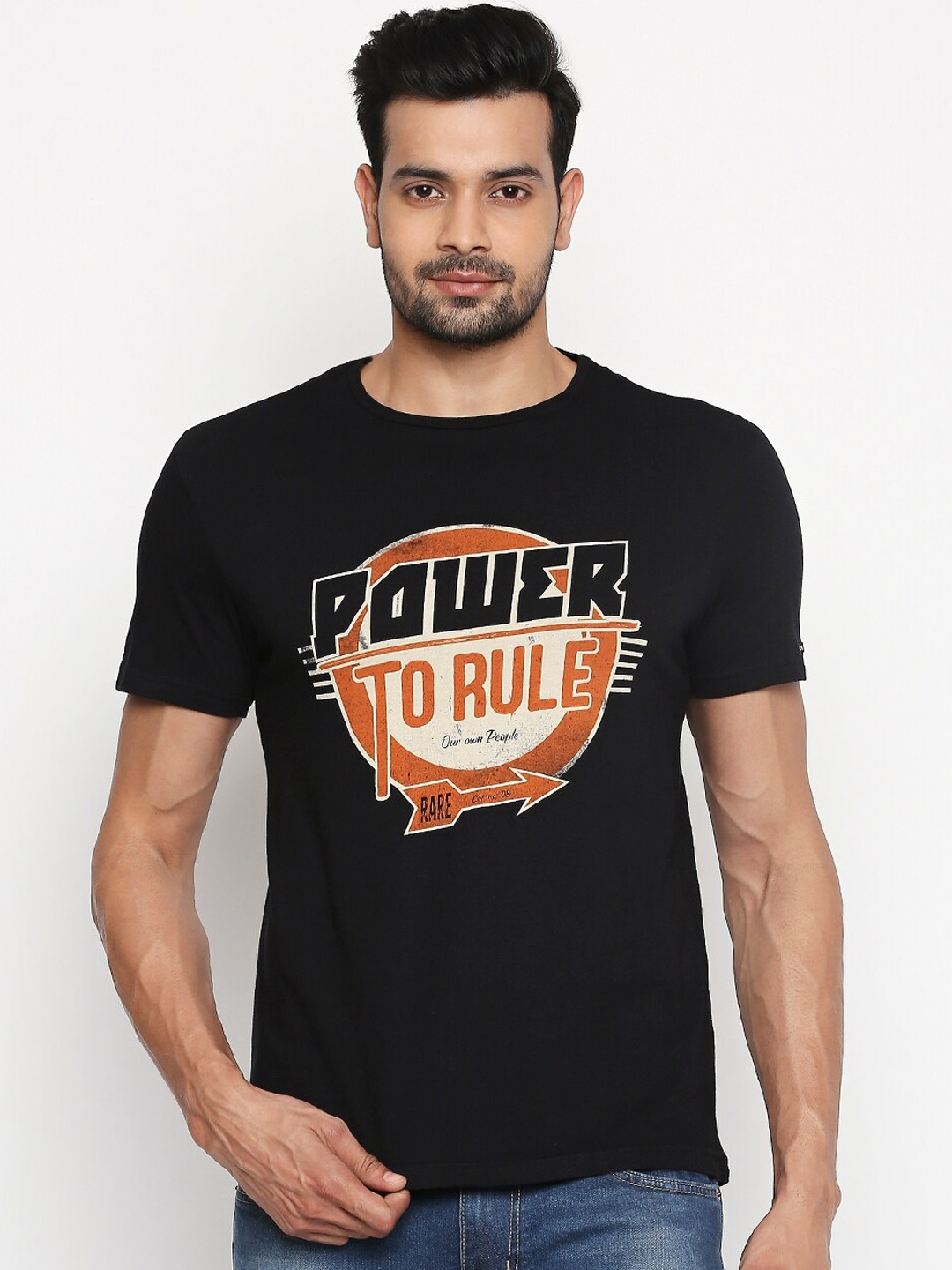 

People Men Black Printed Round Neck T-shirt