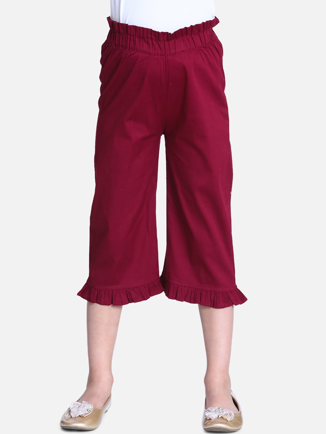 

Cutiekins Girls Maroon Solid Cotton Capris