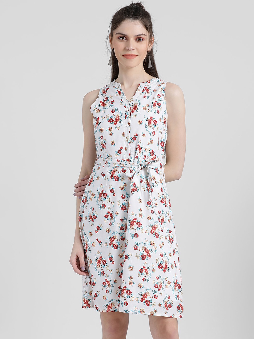 

Zink London Women White Printed Fit and Flare Dress