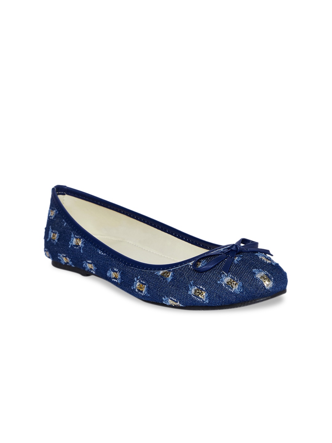 

People Women Navy Blue Woven Design Ballerinas