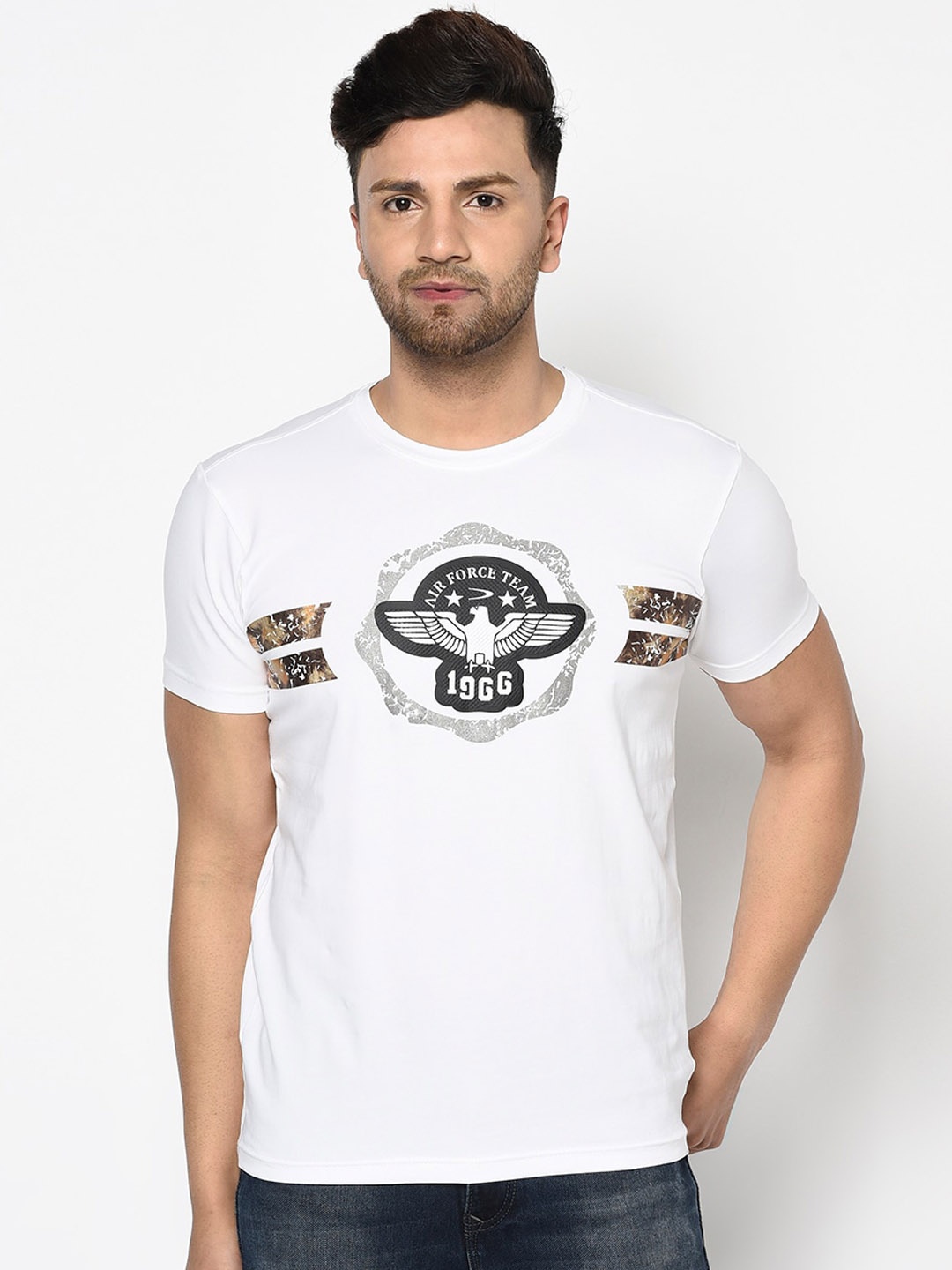 

Duke Men White Printed Round Neck T-shirt