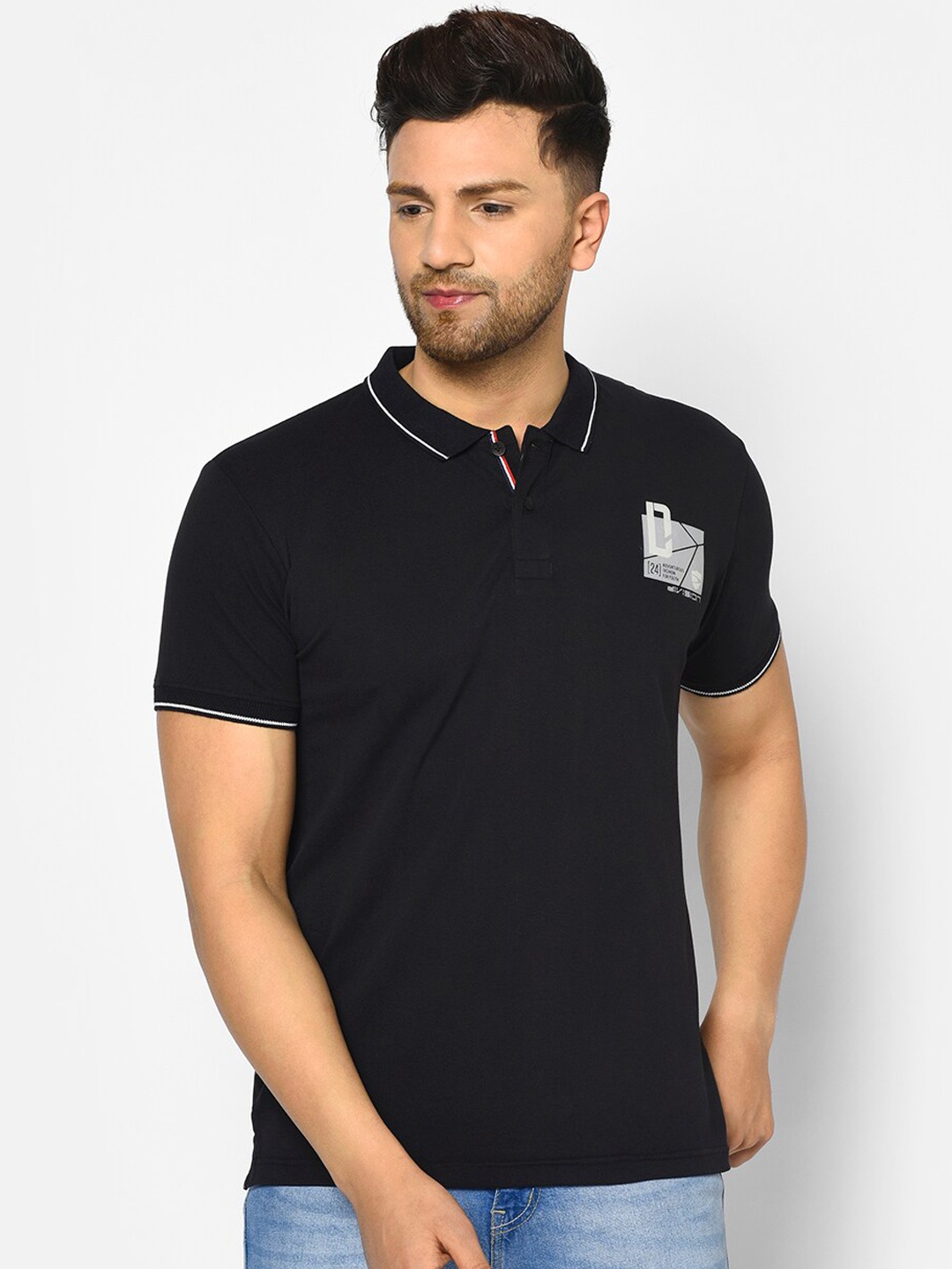

Duke Men Black Solid Polo Collar T-shirt
