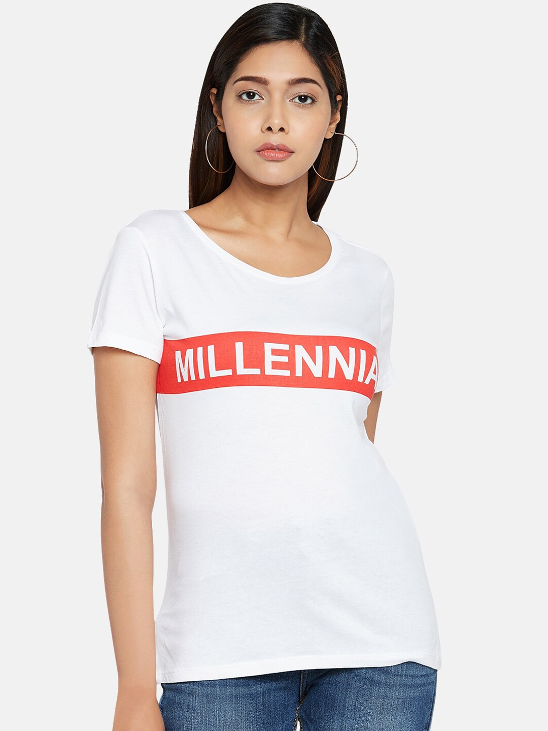 

Honey by Pantaloons Women White Printed Round Neck T-shirt