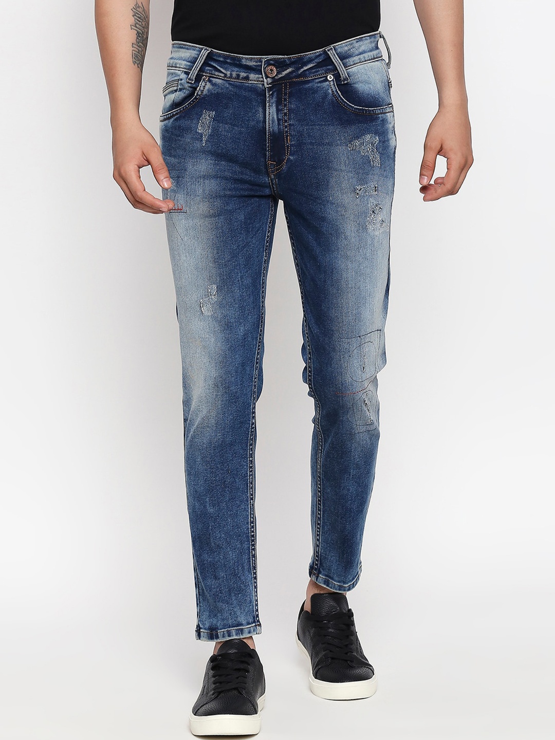

Mufti Men Blue Slim Fit Mid-Rise Mildly Distressed Stretchable Jeans