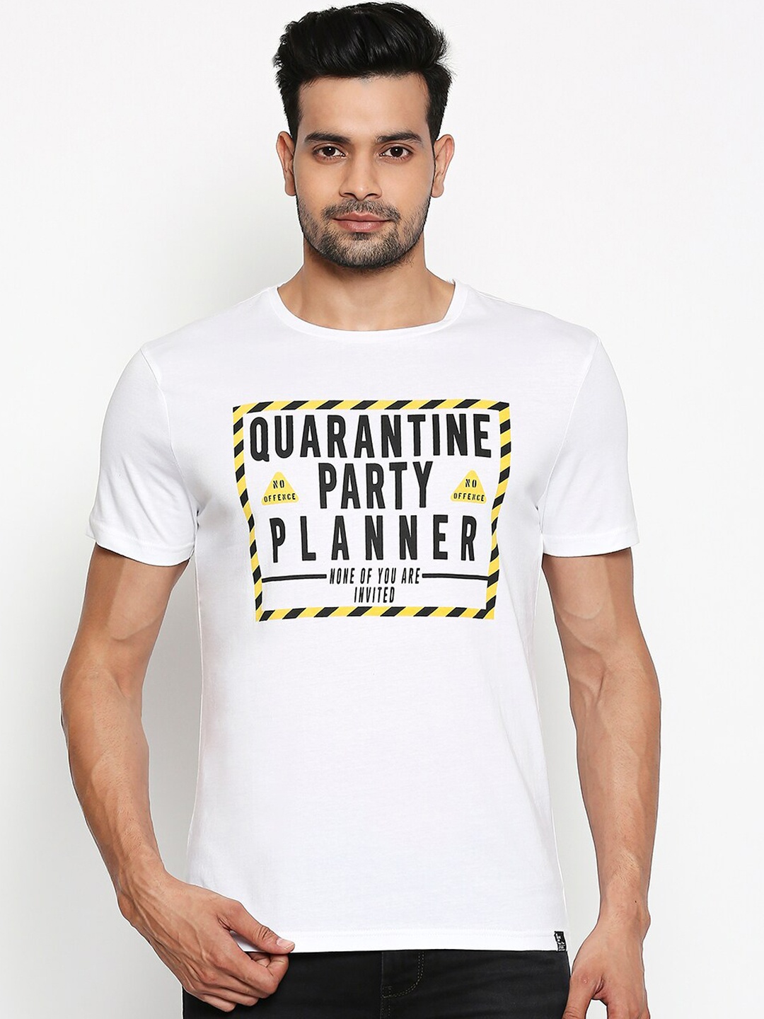 

People Men White Printed Round Neck Pure Cotton T-shirt