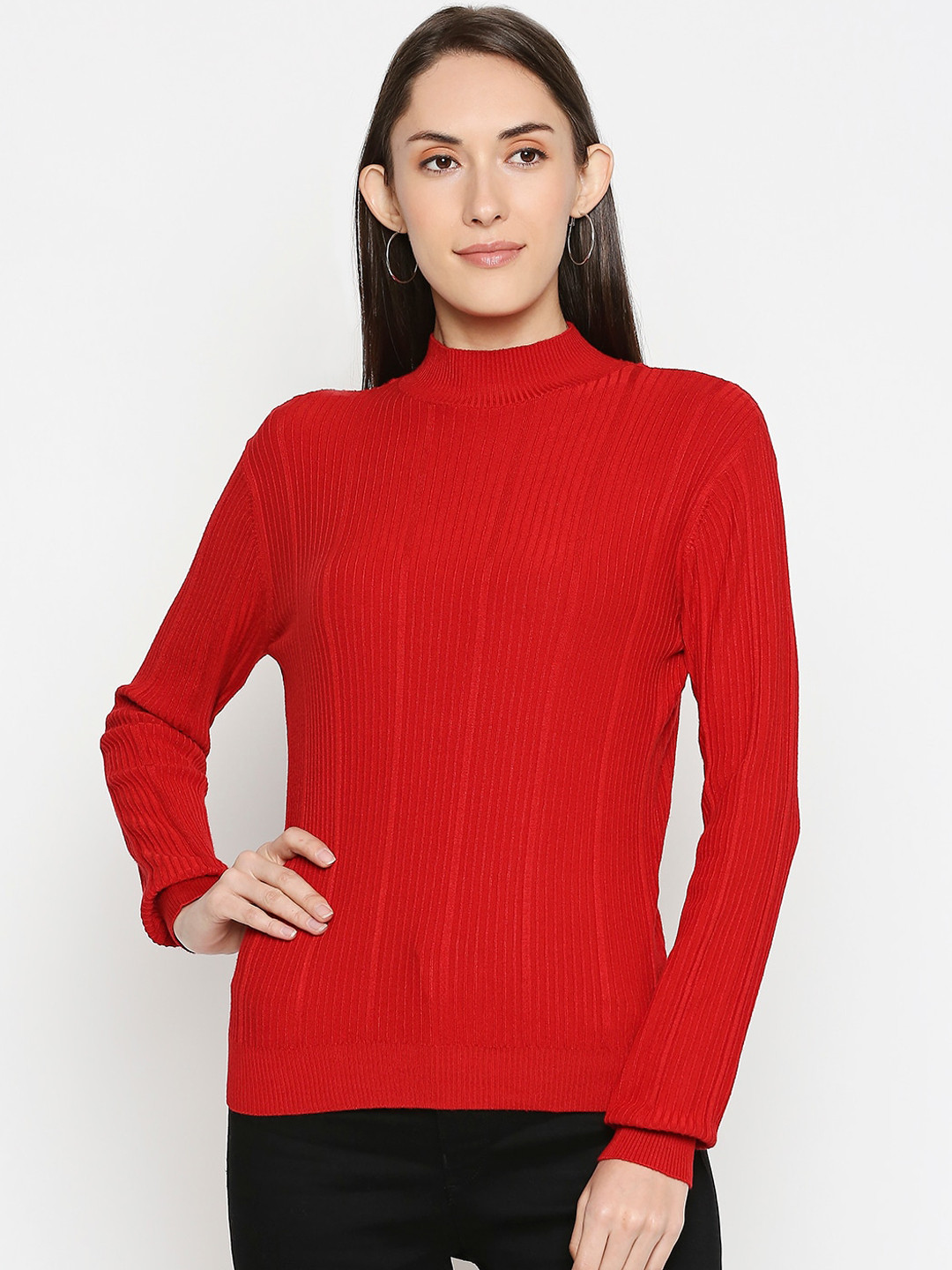 

Honey by Pantaloons Women Red Ribbed Pullover Sweater