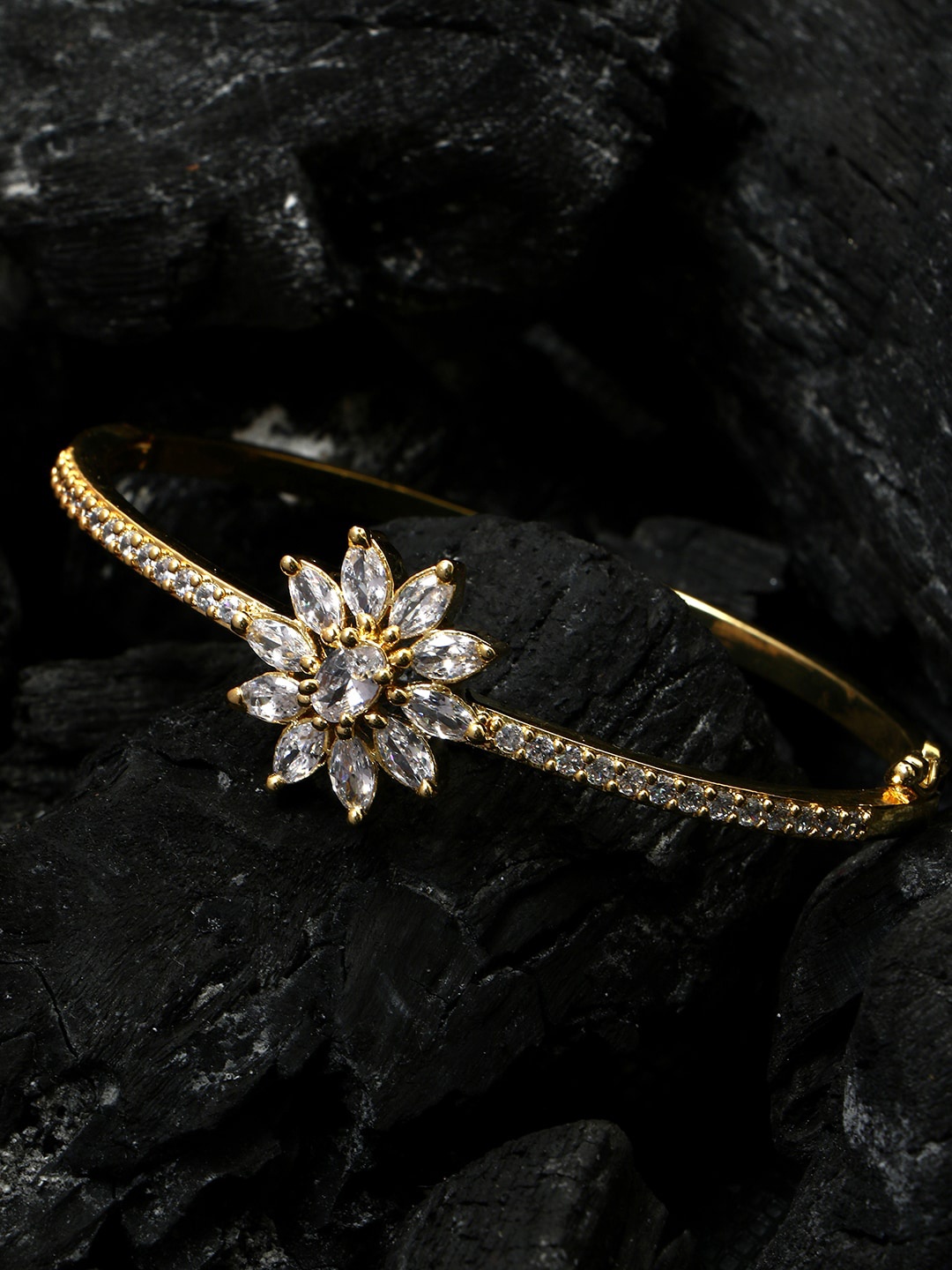 

ANIKAS CREATION Gold-Plated White AD-Studded Bangle-Style Bracelet