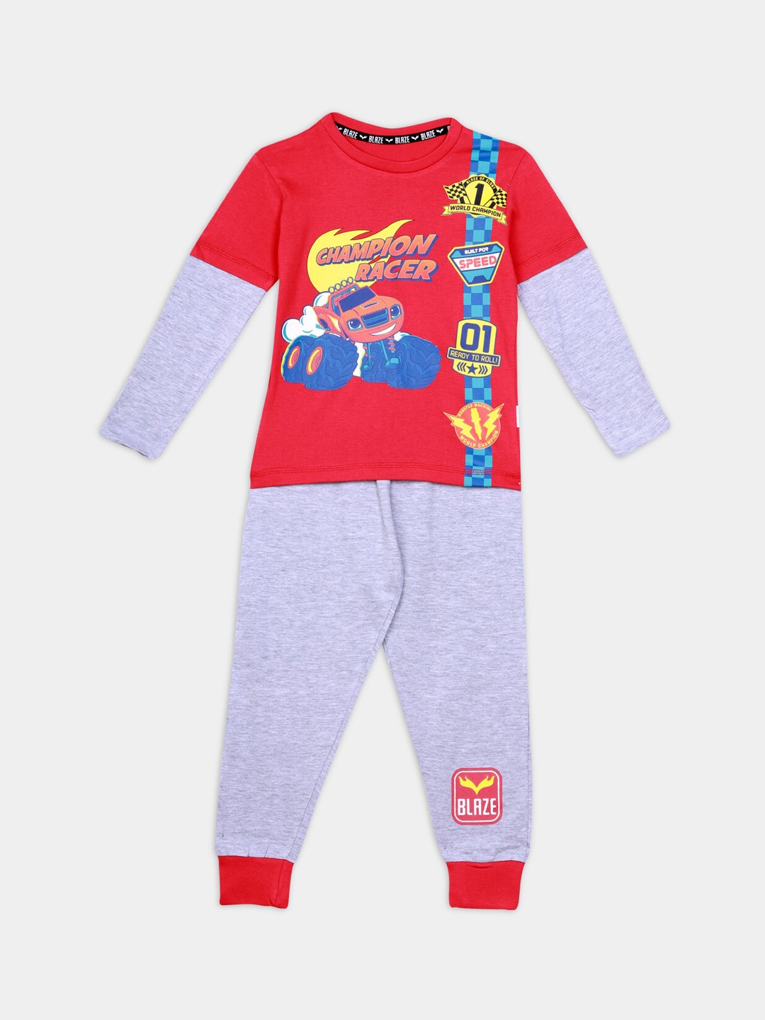 

Nap Chief Boys Red & Grey Blaze Printed Organic Cotton Night Suit