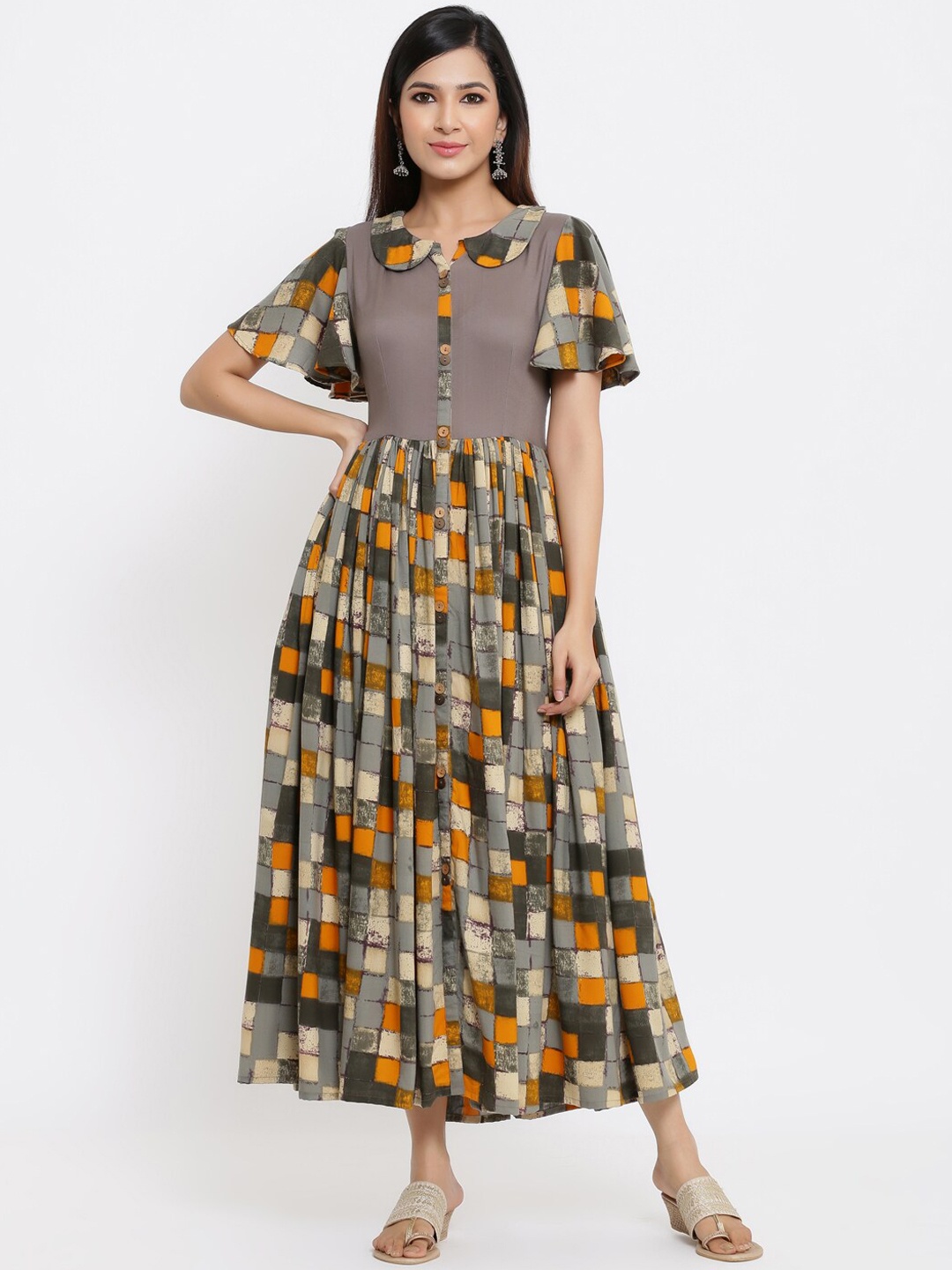 

Indian Virasat Women Multicoloured Printed Fit and Flare Dress, Multi