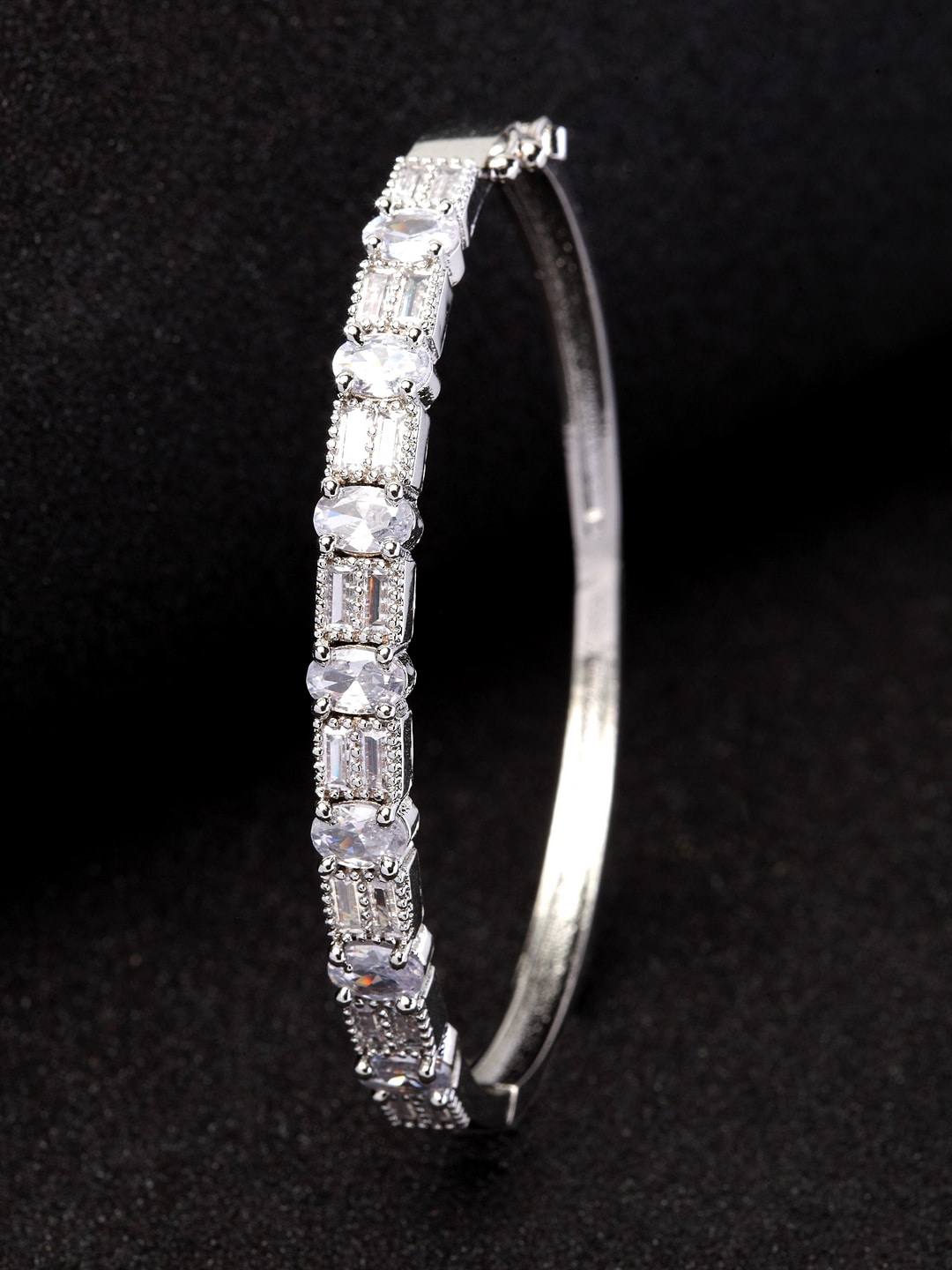 

ANIKAS CREATION Silver-Plated White AD-Studded Bangle-Style Bracelet