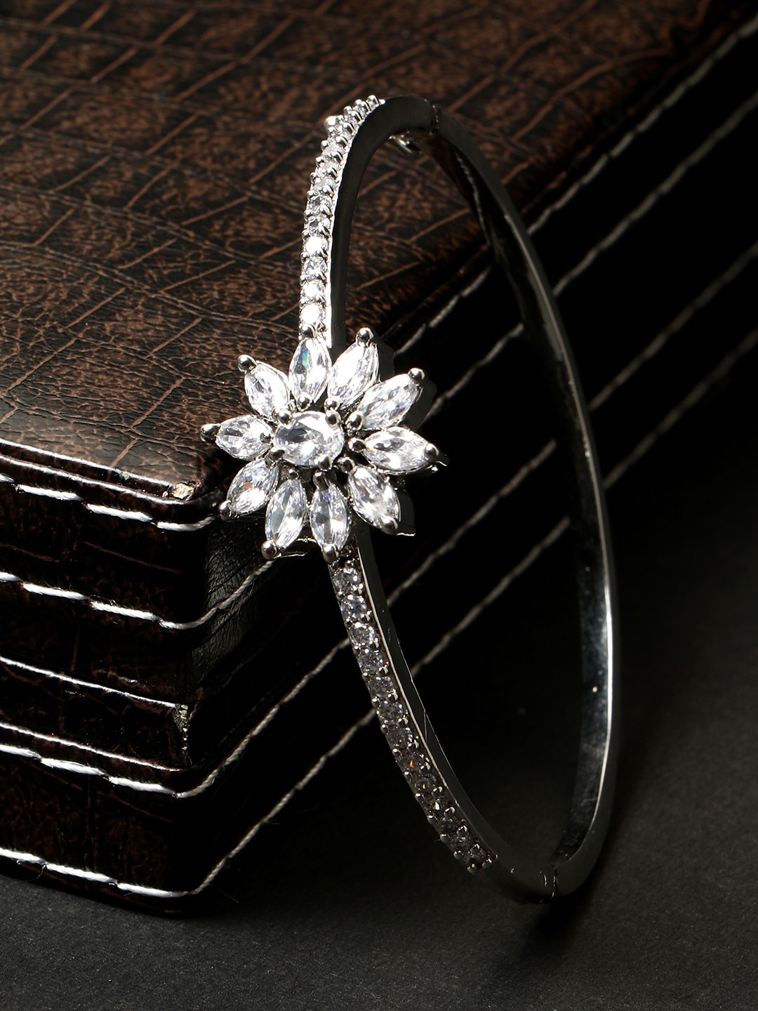 

ANIKAS CREATION Silver-Plated White AD-Studded Bangle-Style Bracelet