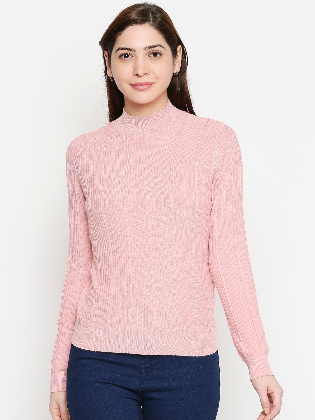 

Honey by Pantaloons Women Pink Ribbed Design Pullover Sweater