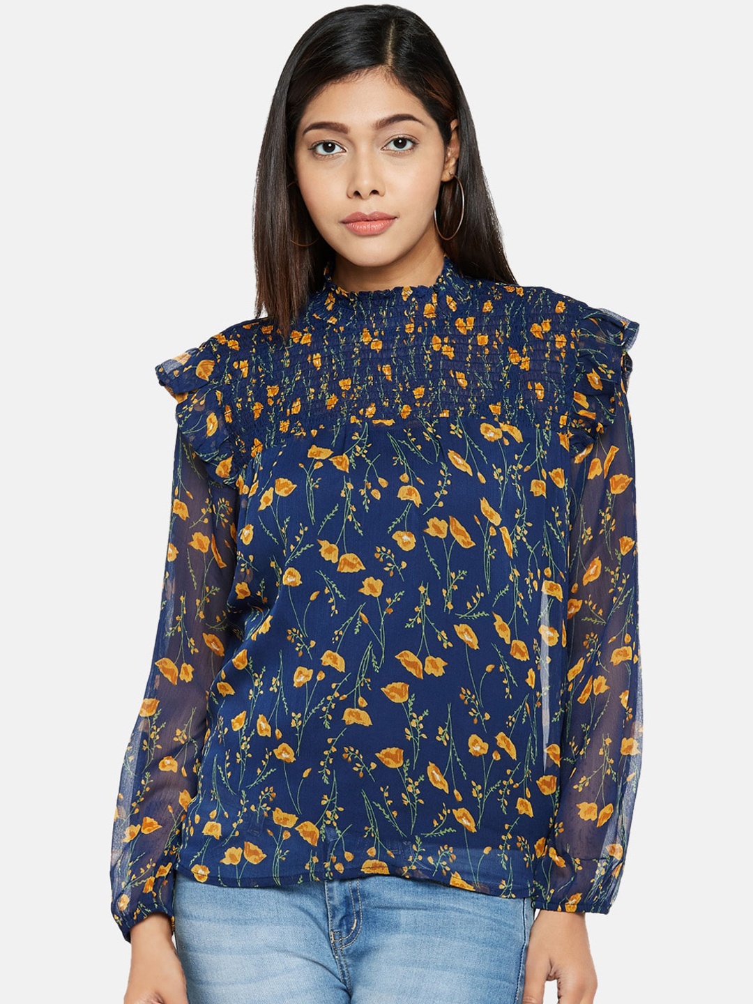 

Honey by Pantaloons Women Navy Blue Printed Top